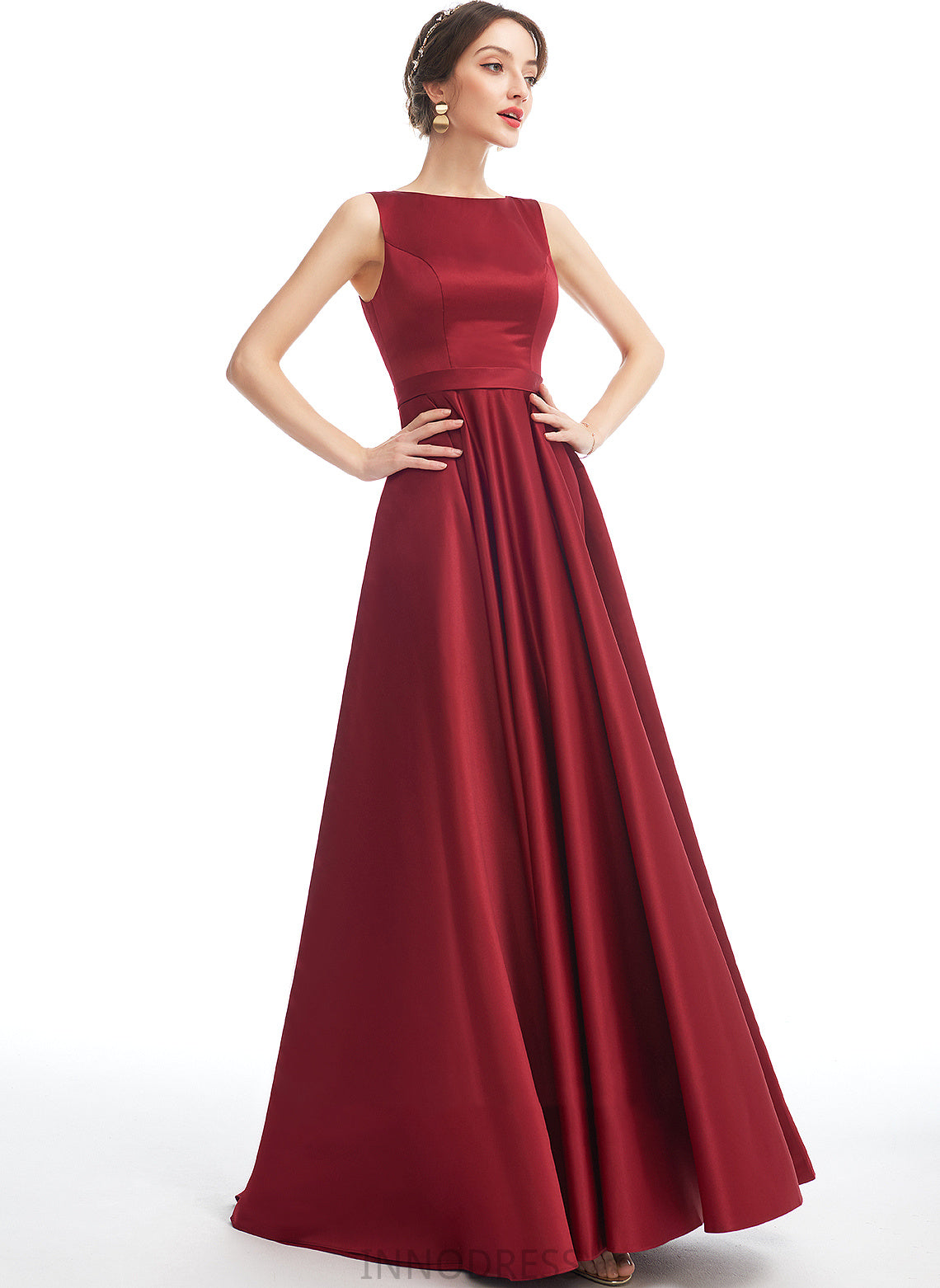 Silhouette A-Line Neckline Fabric Satin Floor-Length Length Straps ScoopNeck Martha Floor Length Natural Waist Bridesmaid Dresses