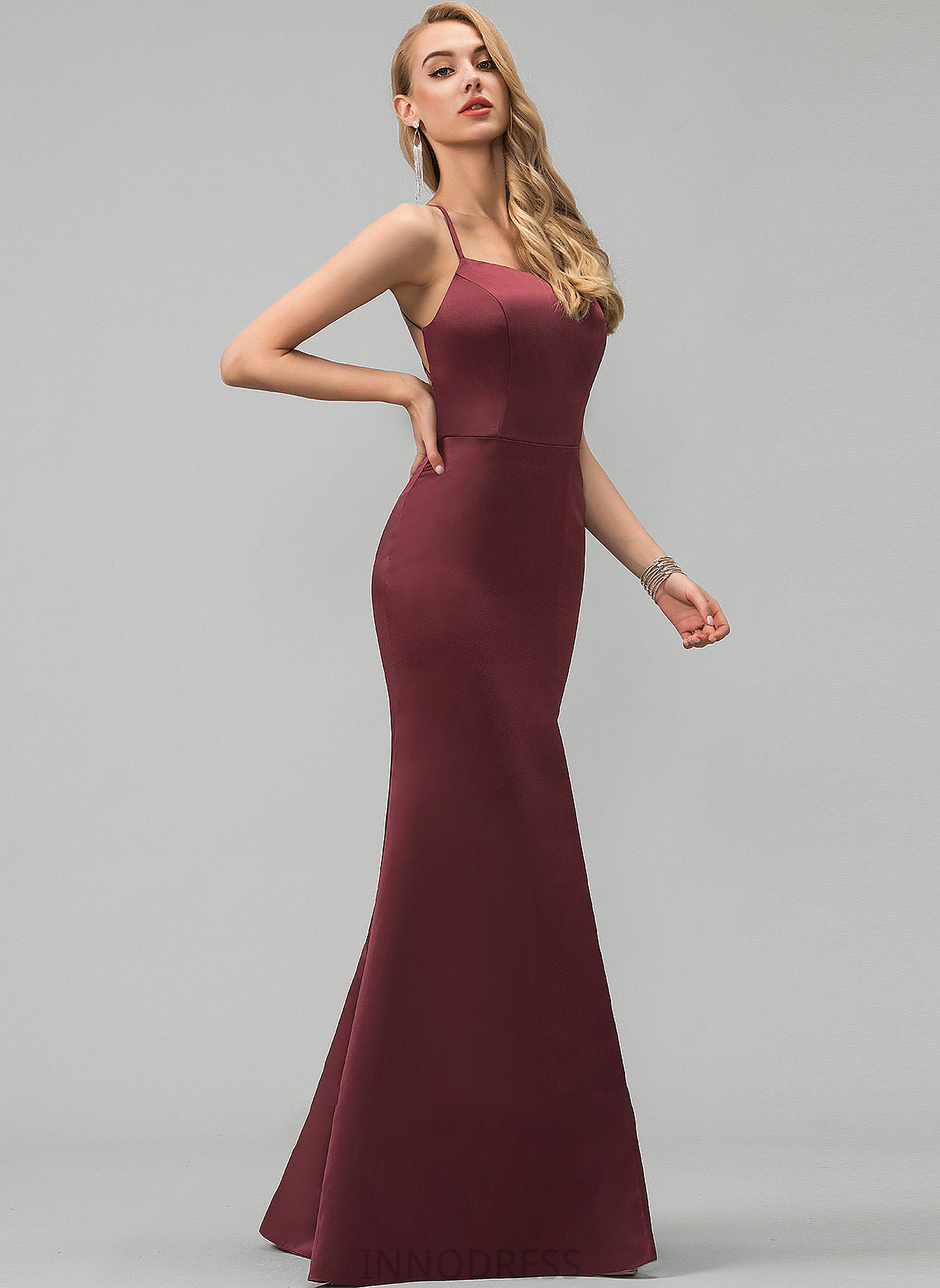 Split Sheath/Column Square Satin Front Floor-Length Dayana With Neckline Prom Dresses