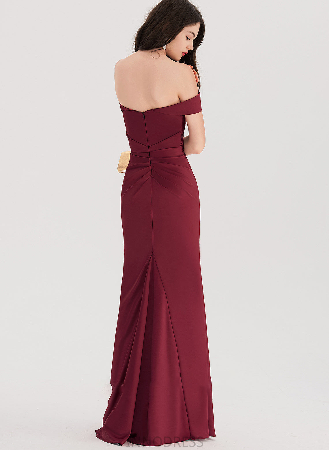 Split Off-the-Shoulder Front Ruffle Floor-Length Satin Cherish Sheath/Column With Prom Dresses