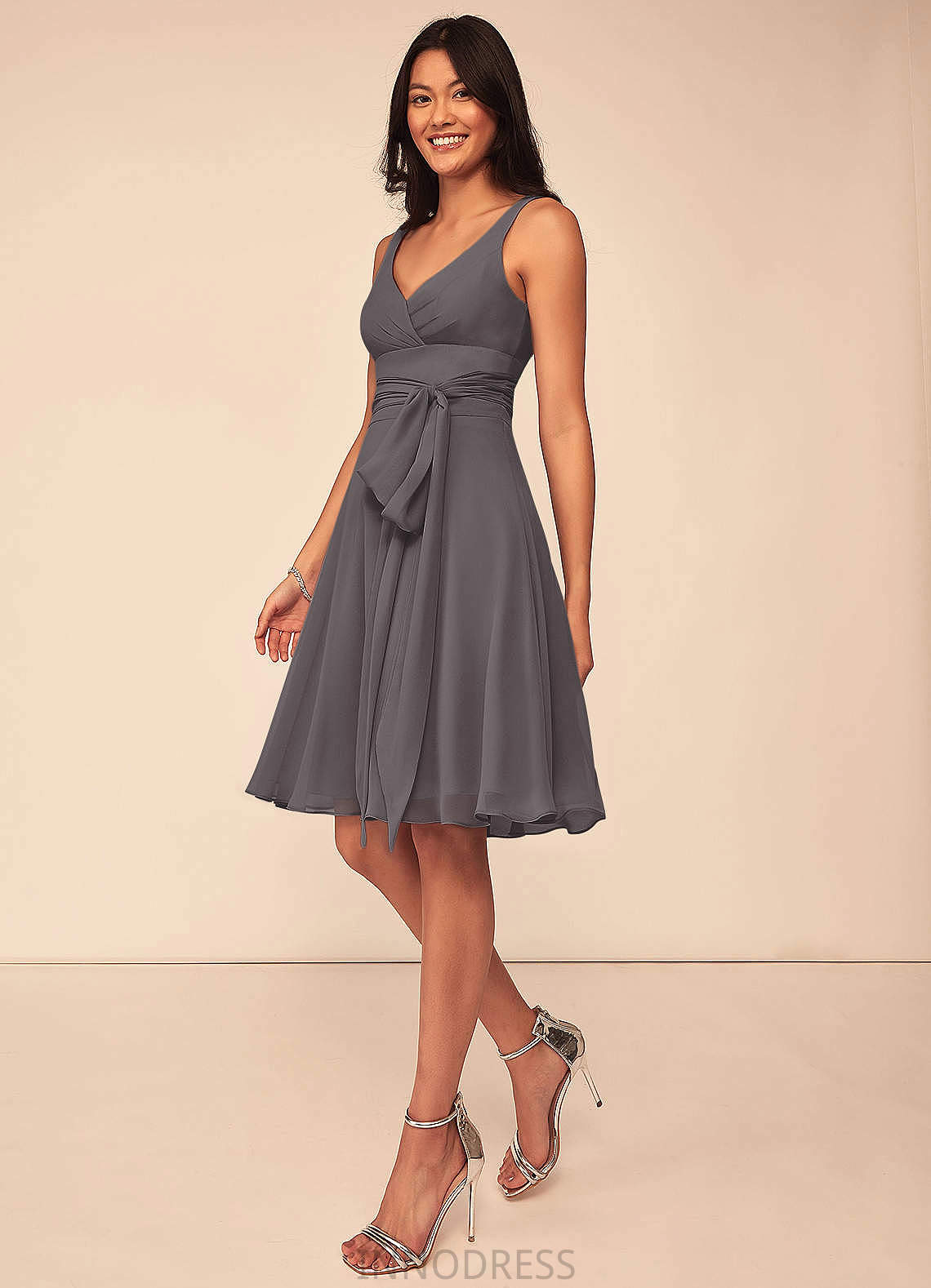 Destiney Natural Waist V-Neck Floor Length A-Line/Princess Sleeveless Bridesmaid Dresses