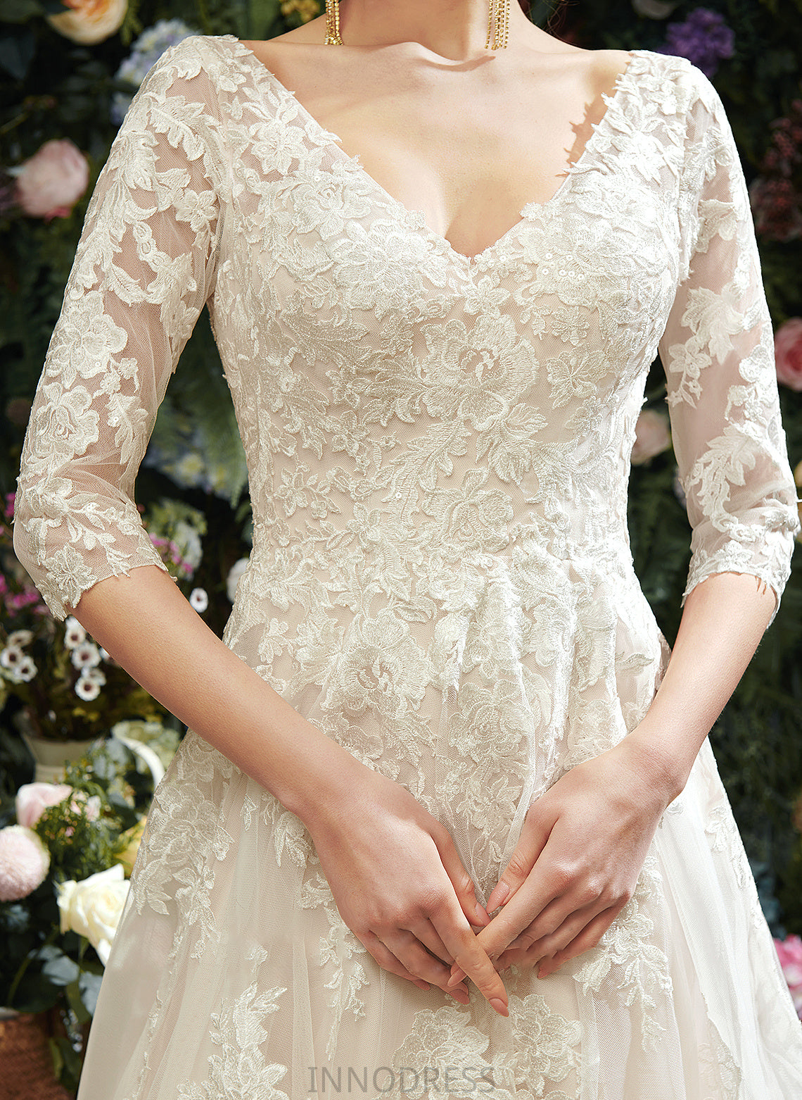 V-neck With Sequins Ansley Wedding Dresses A-Line Dress Court Wedding Train