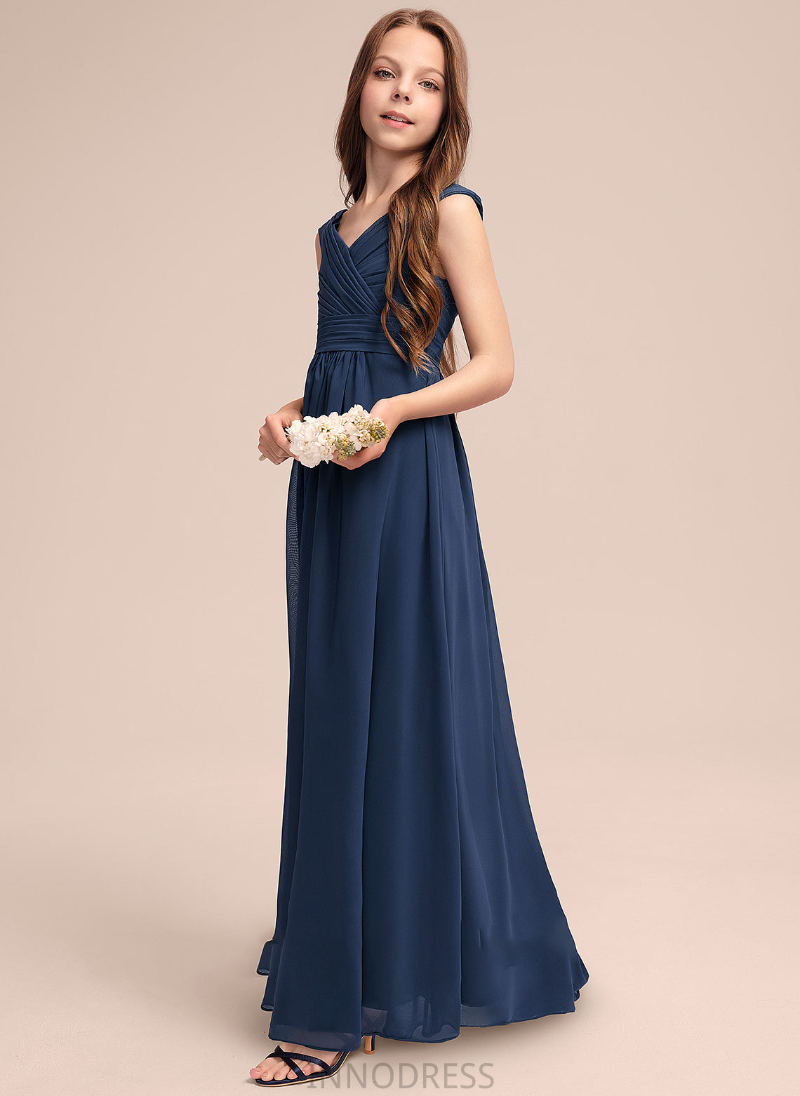 Ruffles Chiffon Floor-Length Junior Bridesmaid Dresses With Miriam Off-the-Shoulder A-Line