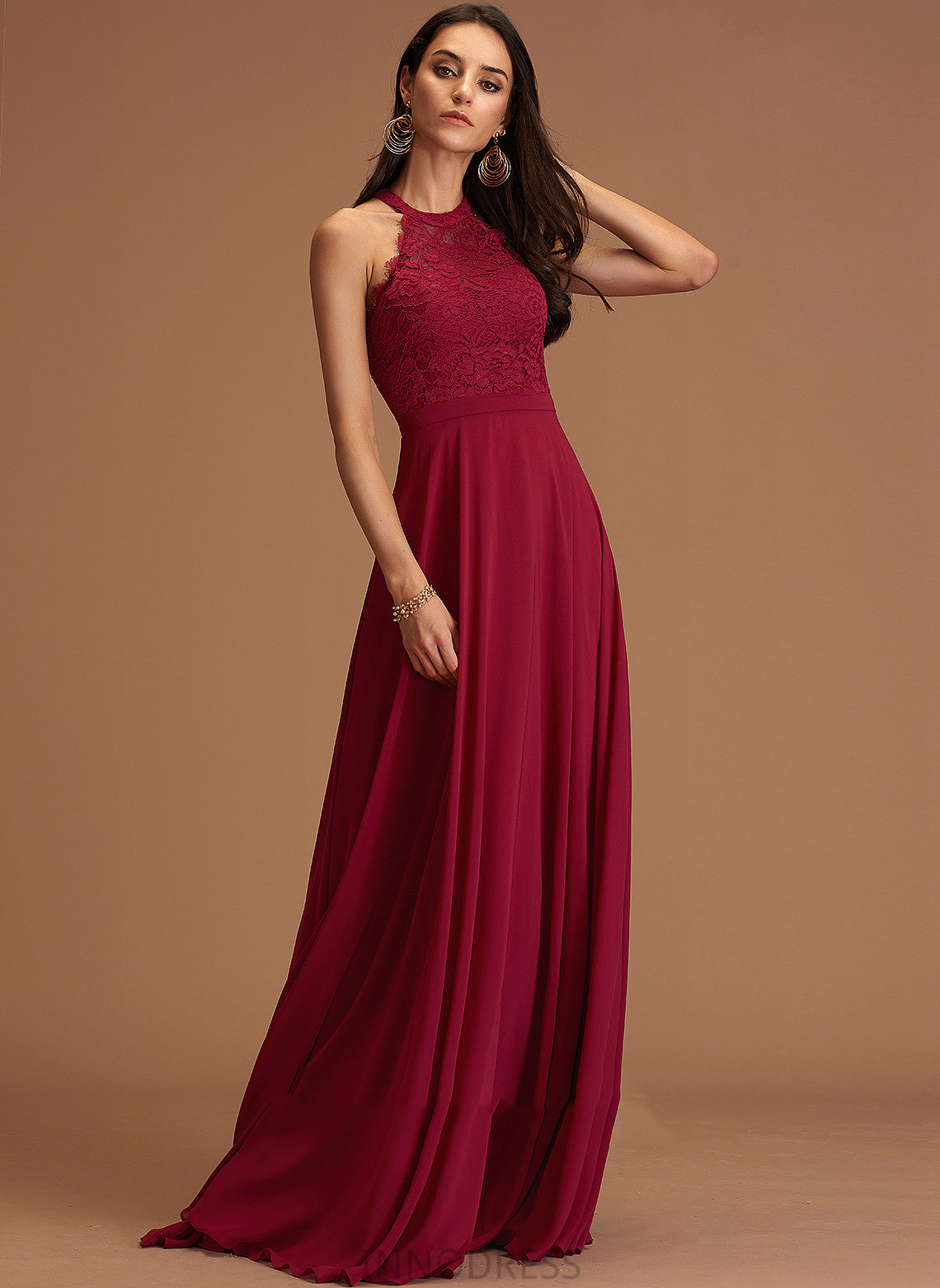 Neckline Floor-Length Silhouette Straps&Sleeves Scoop Length Fabric A-Line Viola Bridesmaid Dresses