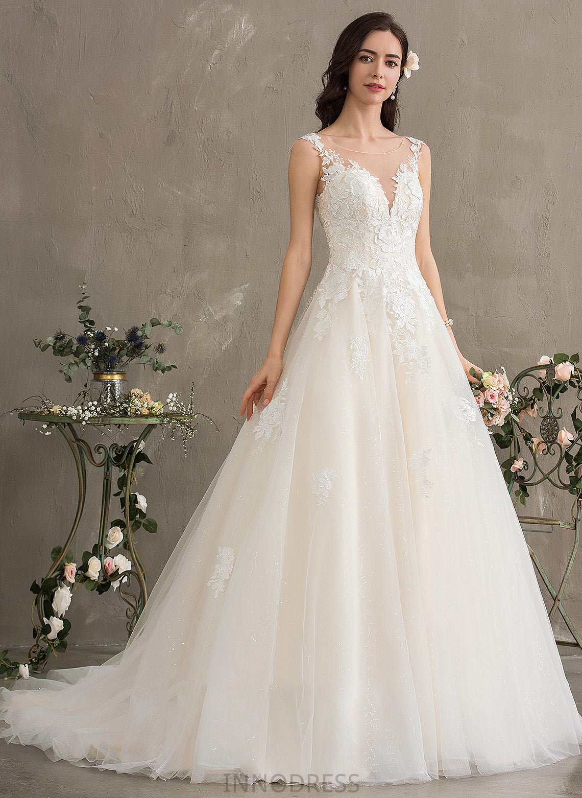 Court Eleanor Wedding Dresses Ball-Gown/Princess Illusion Wedding Train Dress Tulle