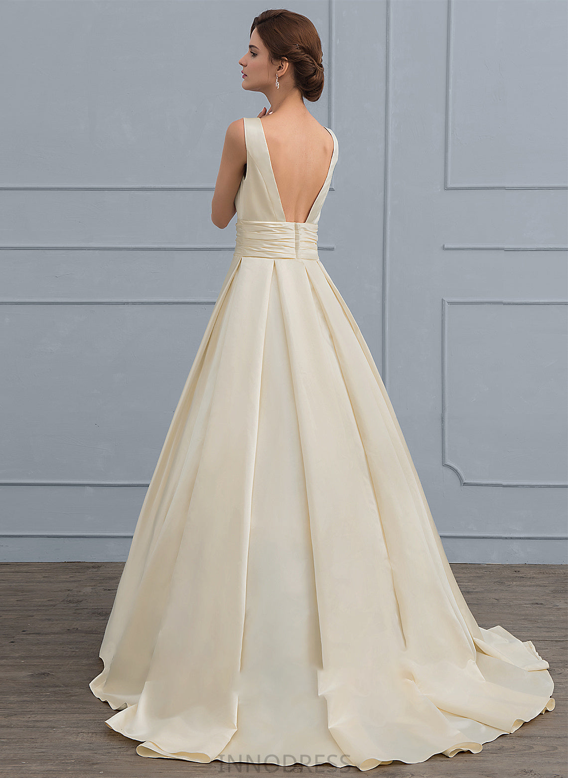 Dress Lace Train Wedding Dresses Satin Guadalupe V-neck With Ball-Gown/Princess Wedding Sweep