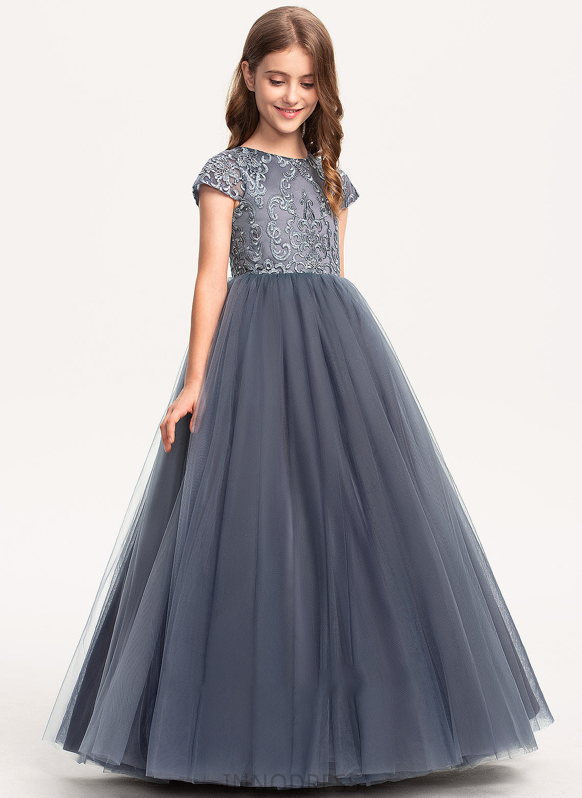 Perla Ball-Gown/Princess Junior Bridesmaid Dresses Neck Lace Scoop Tulle Floor-Length