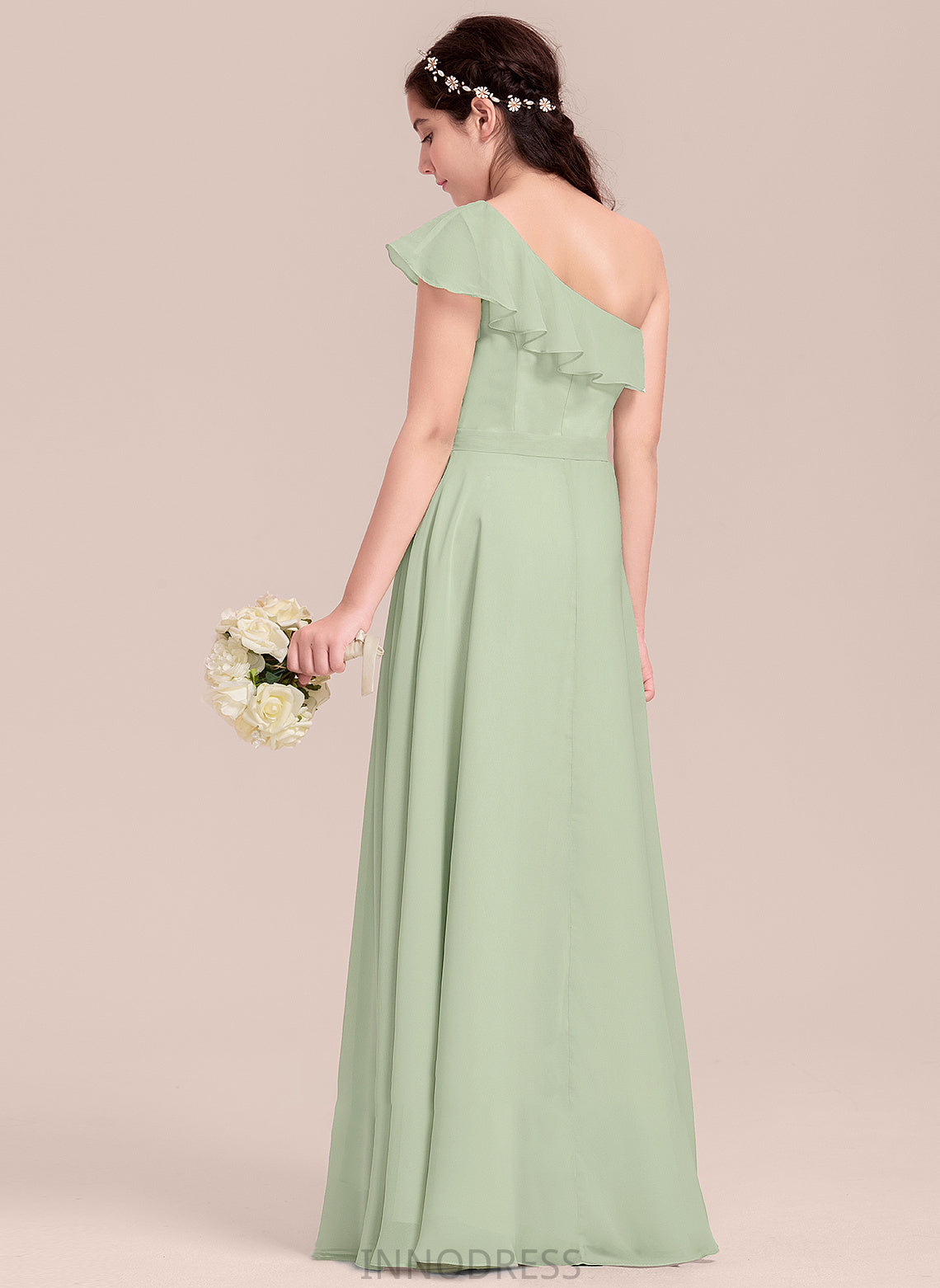 Chiffon Aleena With Cascading Junior Bridesmaid Dresses Ruffles A-Line One-Shoulder Floor-Length