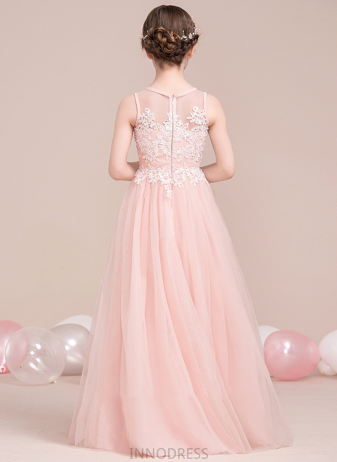 Scoop With Junior Bridesmaid Dresses Floor-Length Neck A-Line Mary Sequins Beading Tulle