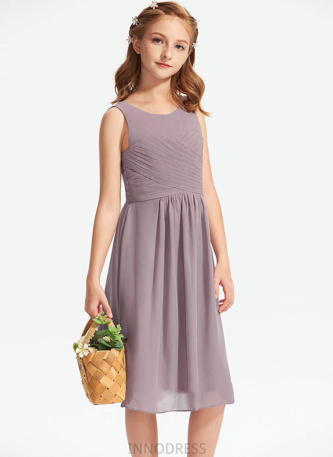 Neck Junior Bridesmaid Dresses Scoop Chiffon Kay With Ruffle A-Line Knee-Length