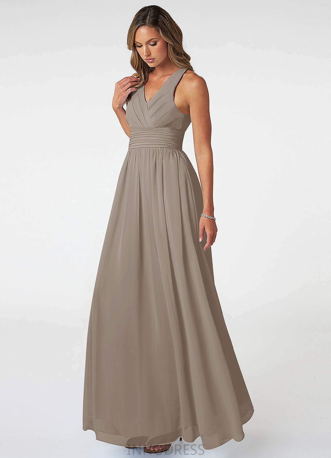 Camilla Sleeveless Natural Waist Trumpet/Mermaid Floor Length V-Neck Bridesmaid Dresses