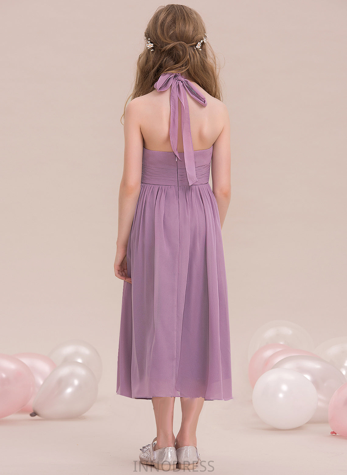 Chiffon Ruffle Elisabeth With Junior Bridesmaid Dresses Tea-Length A-Line Halter