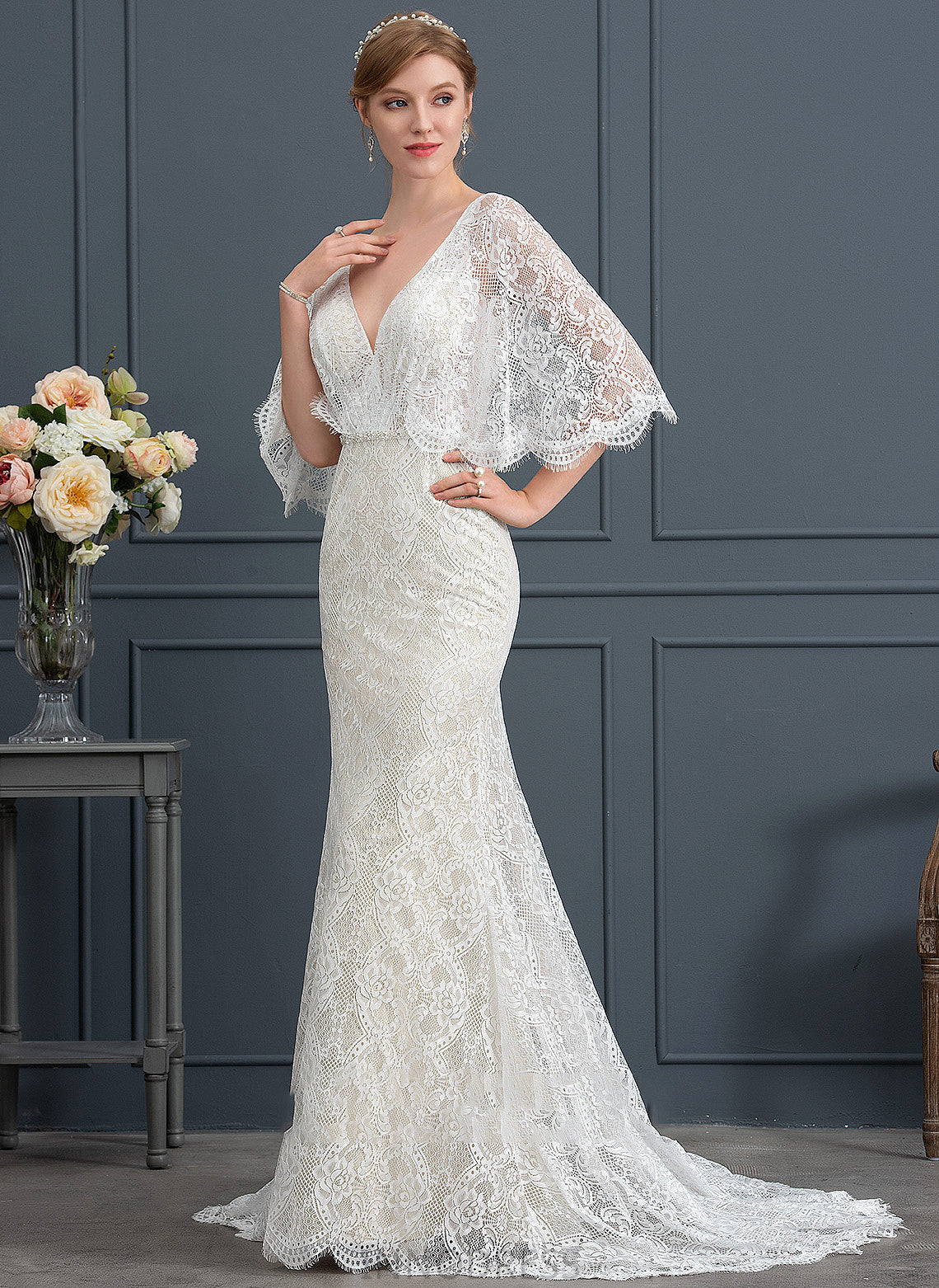 Beading V-neck Wedding With Sweep Wedding Dresses Dress Trumpet/Mermaid Lace Yadira Sequins Train