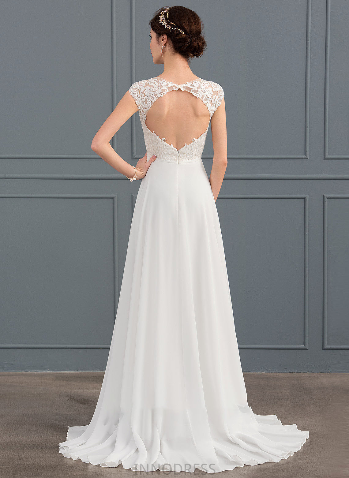 Wedding Chiffon Front Dress Wedding Dresses A-Line With Split Sweep Tia Train V-neck