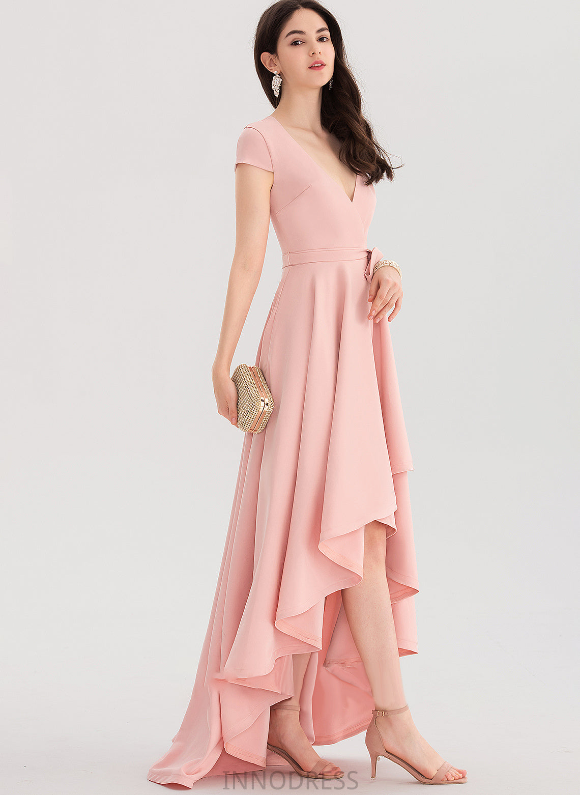 Prom Dresses V-neck Stretch Asymmetrical Nylah Crepe A-Line