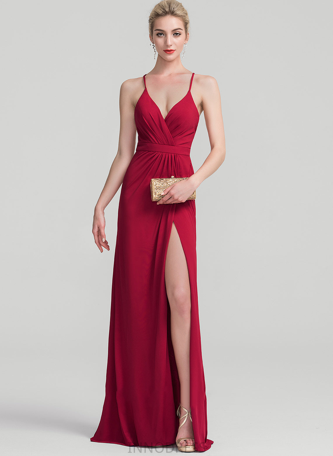 Ruffle Sheath/Column Jersey With Lauryn Prom Dresses V-neck Floor-Length