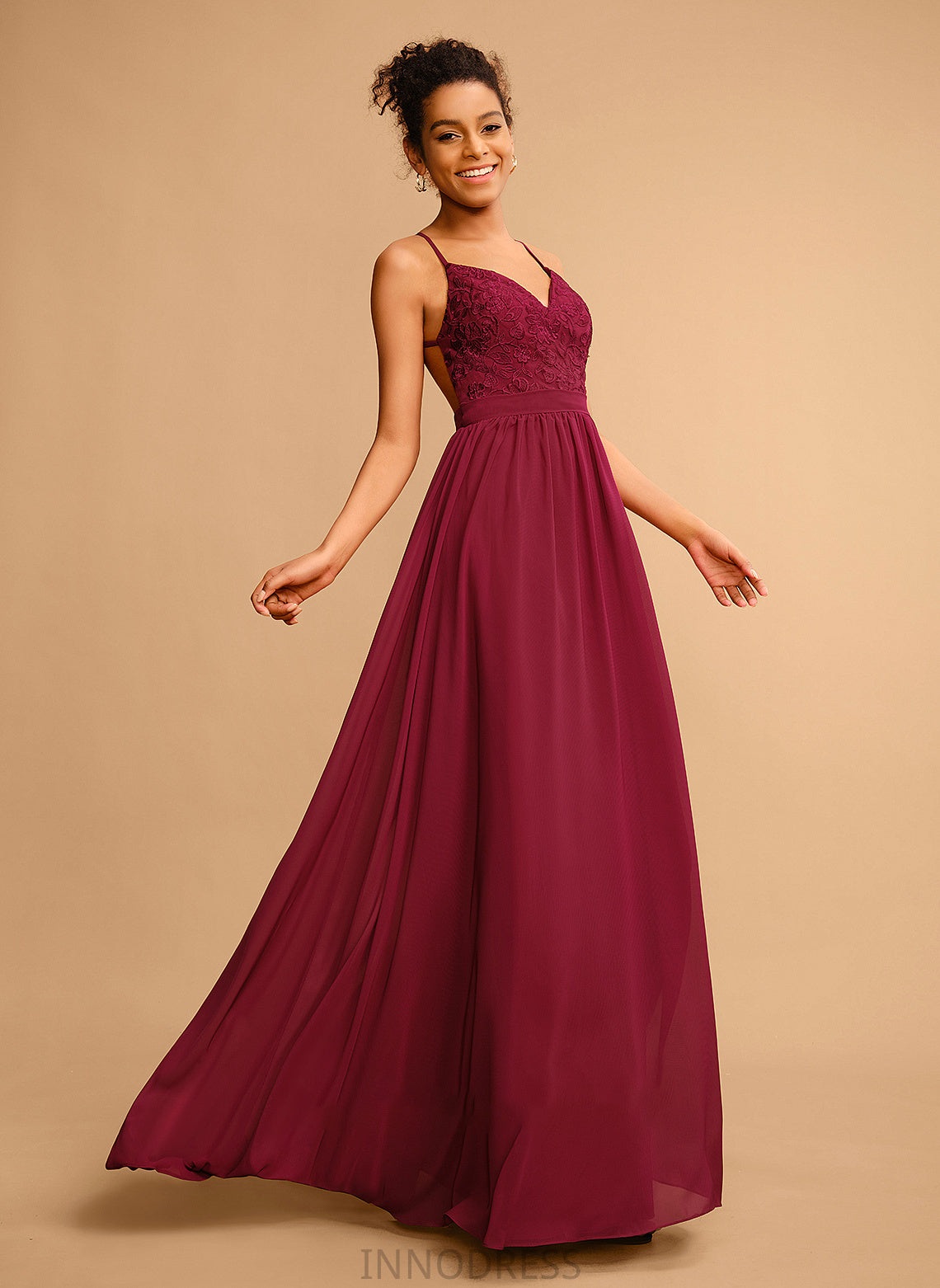 V-neck Chiffon With Lace A-Line Prom Dresses Deja Floor-Length