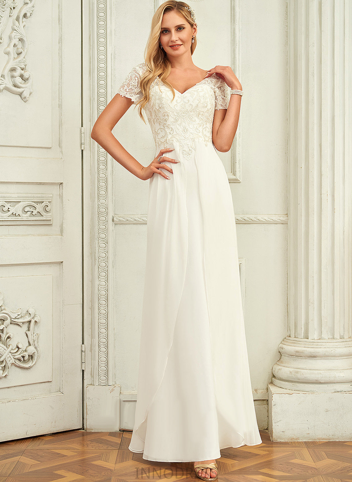 Chiffon Jazmine A-Line Wedding With Dress Wedding Dresses V-neck Floor-Length Lace