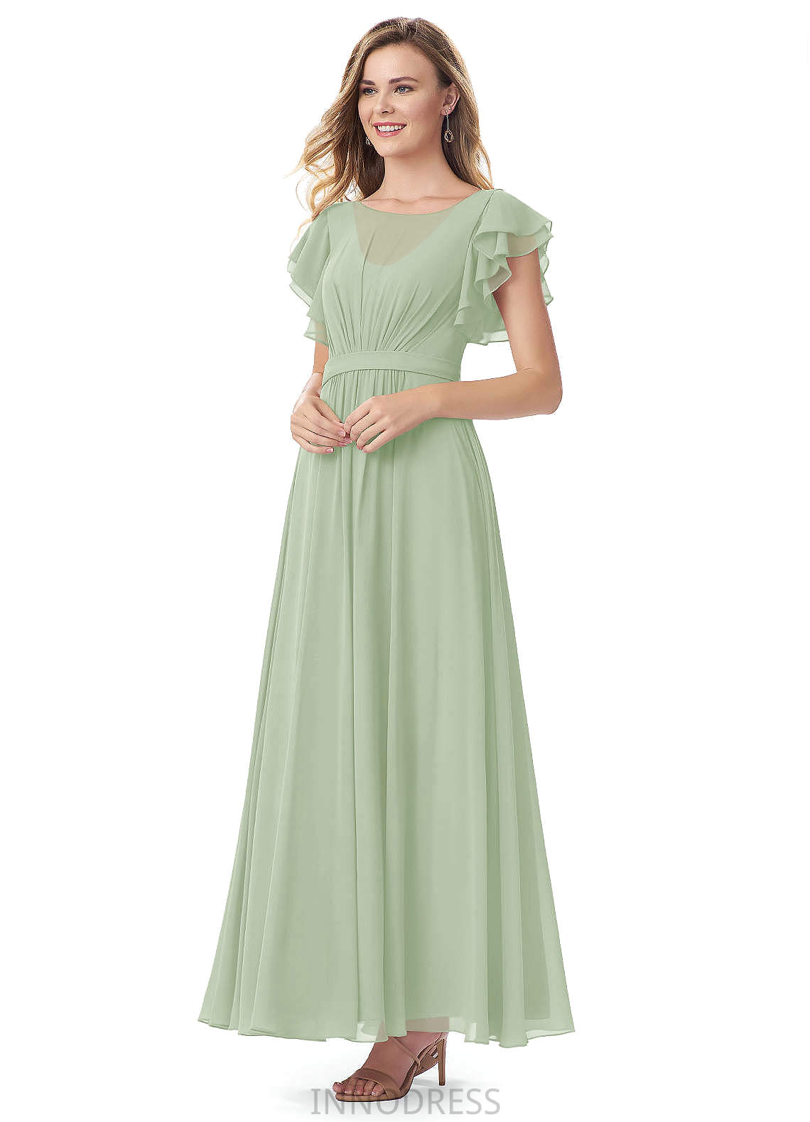 Grace Natural Waist A-Line/Princess Spaghetti Staps Sleeveless Taffeta Floor Length Bridesmaid Dresses