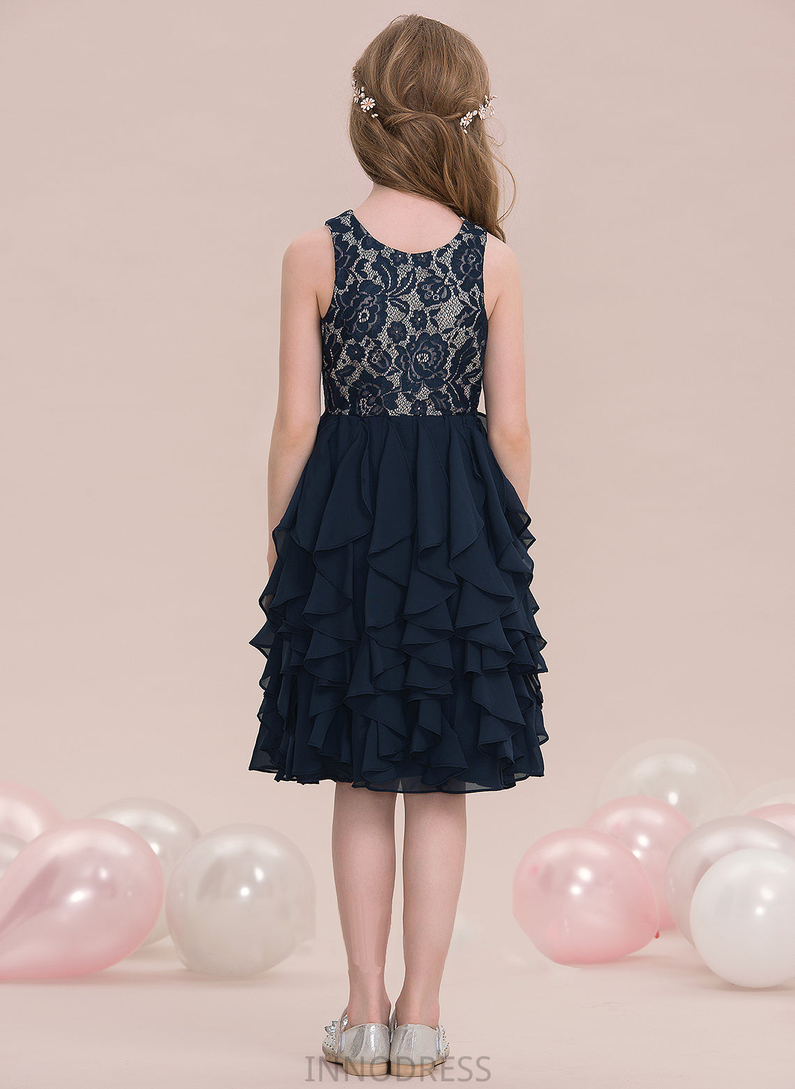 Cascading Knee-Length Scoop Neck Ruffles With Lorelei A-Line Junior Bridesmaid Dresses Chiffon