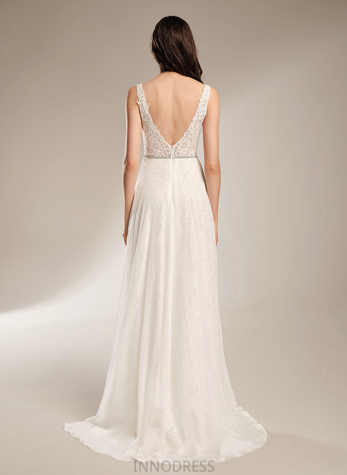 With Sweep Wedding Dresses Train Wedding Kamora V-neck Dress A-Line Beading