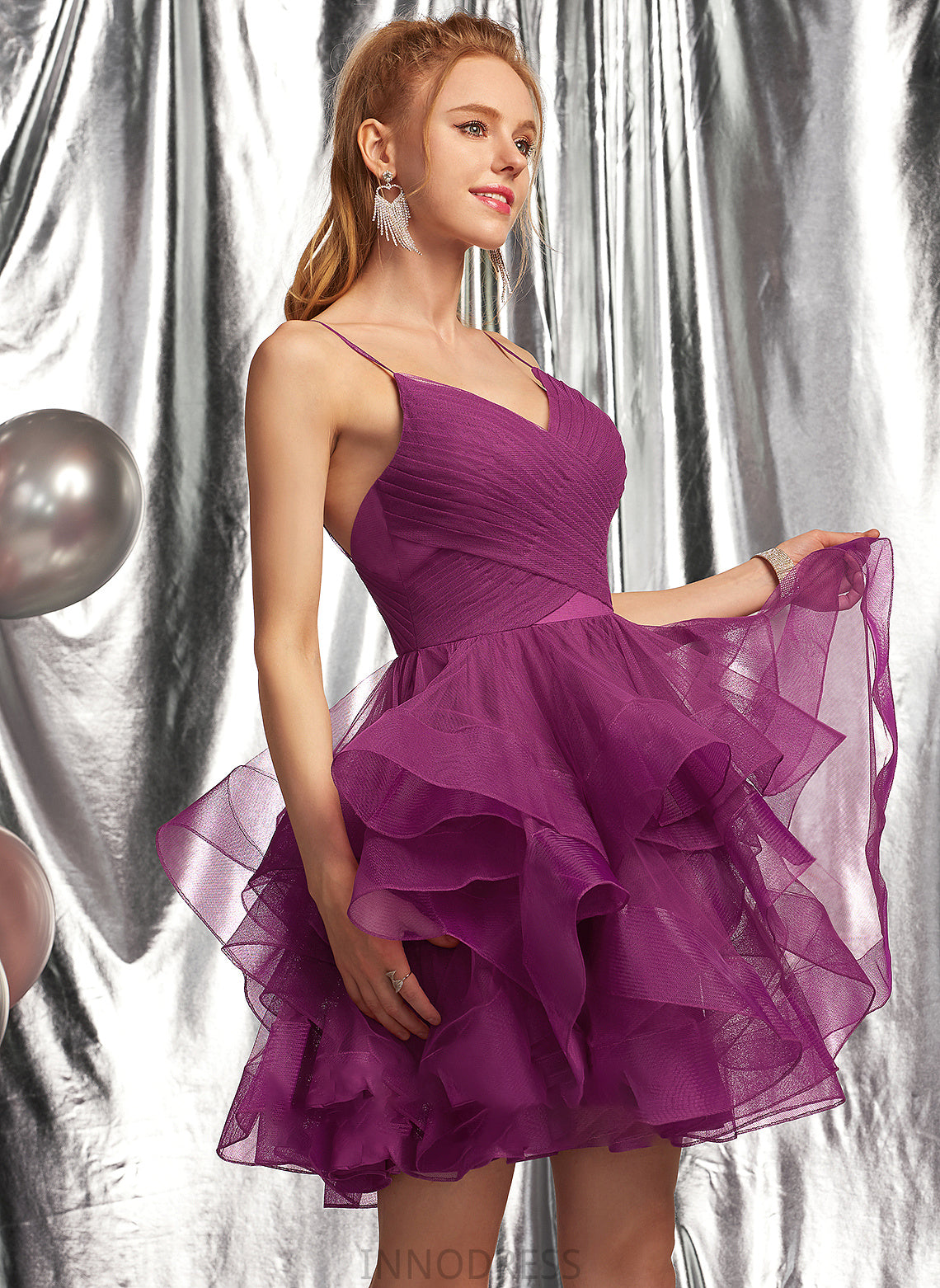 Chelsea Tulle Short/Mini Prom Dresses V-neck Ball-Gown/Princess