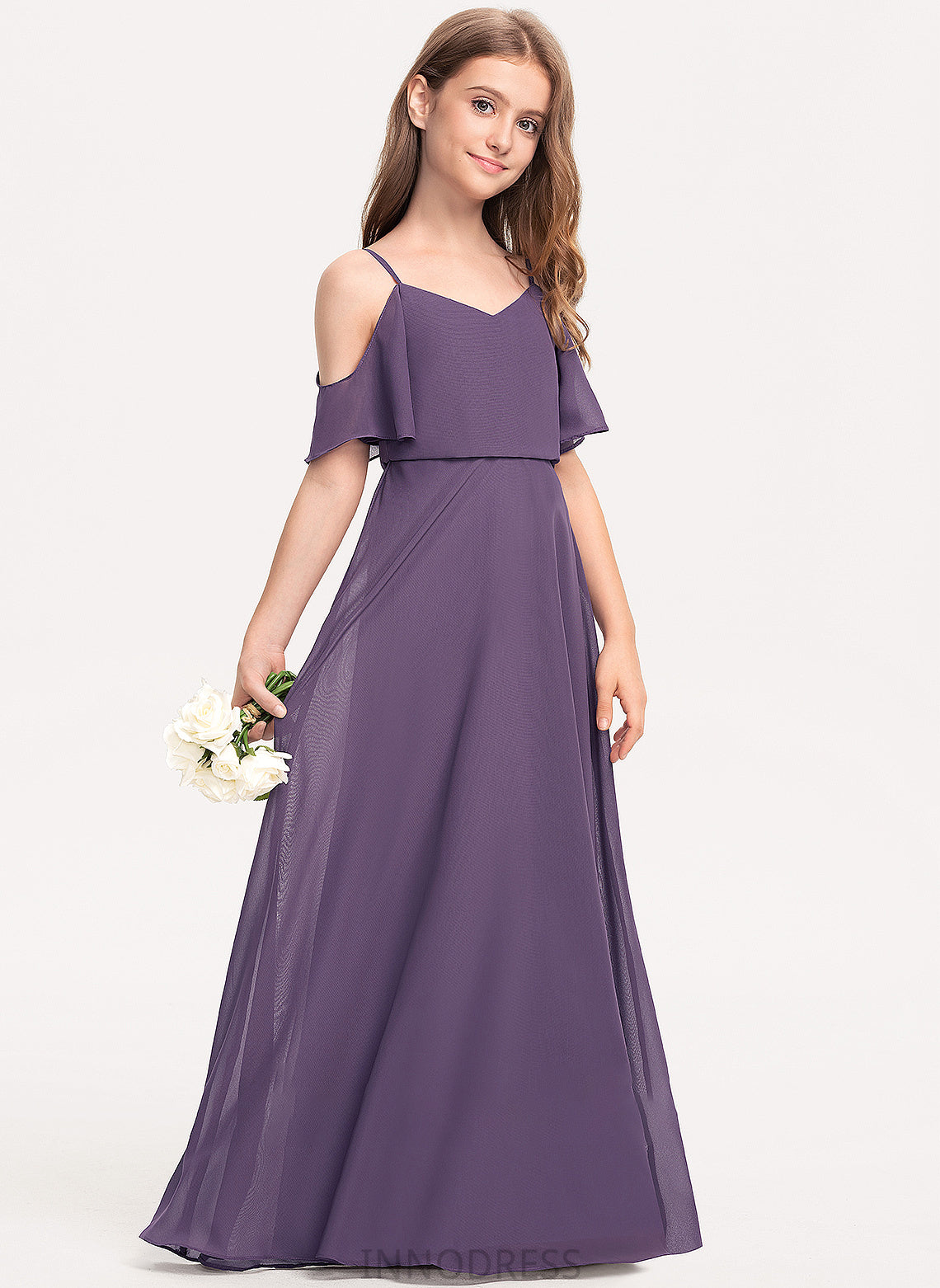 Junior Bridesmaid Dresses Alia Chiffon A-Line Floor-Length V-neck