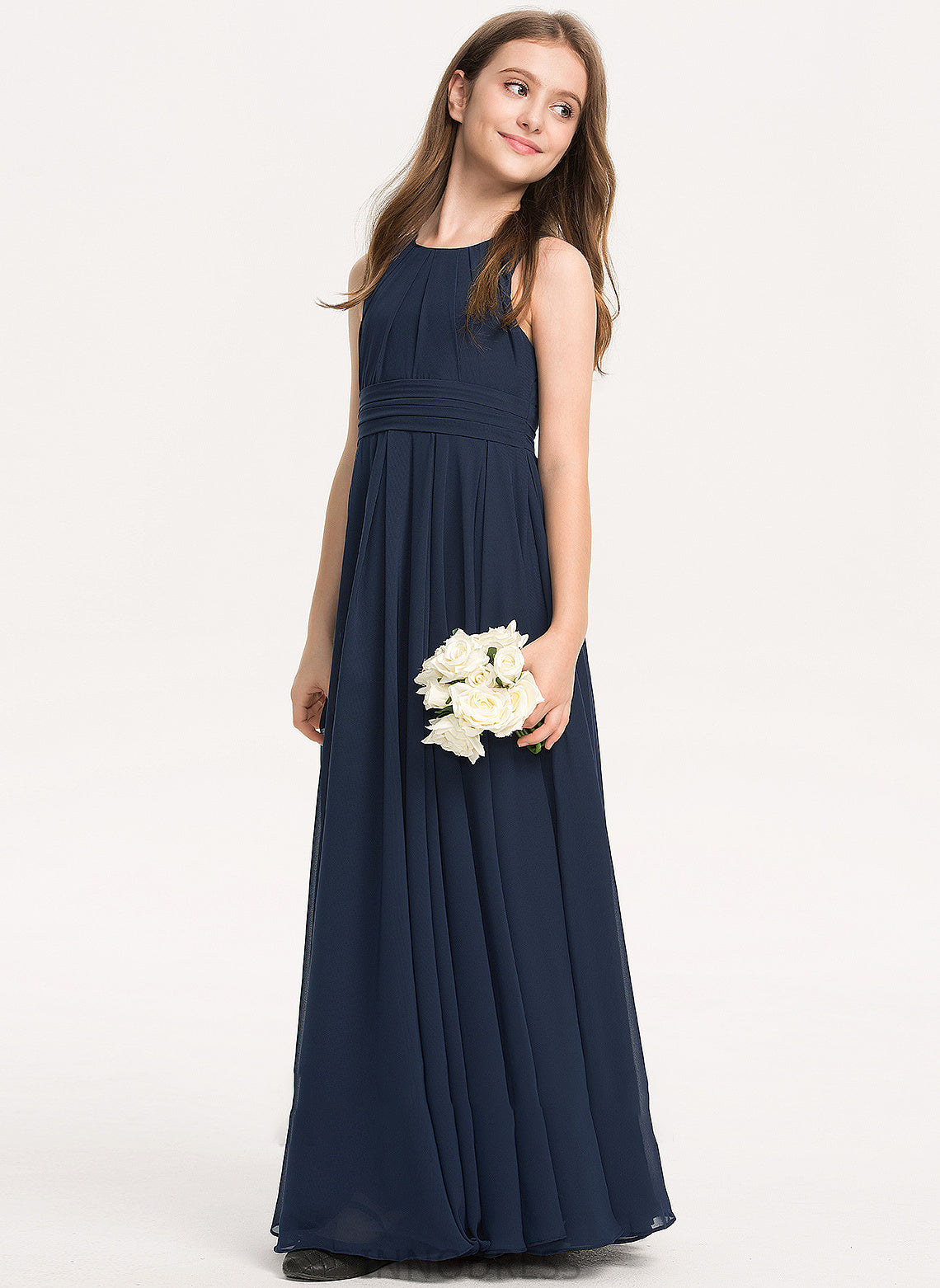 Isabel With Ruffle Neck Scoop Floor-Length A-Line Chiffon Junior Bridesmaid Dresses