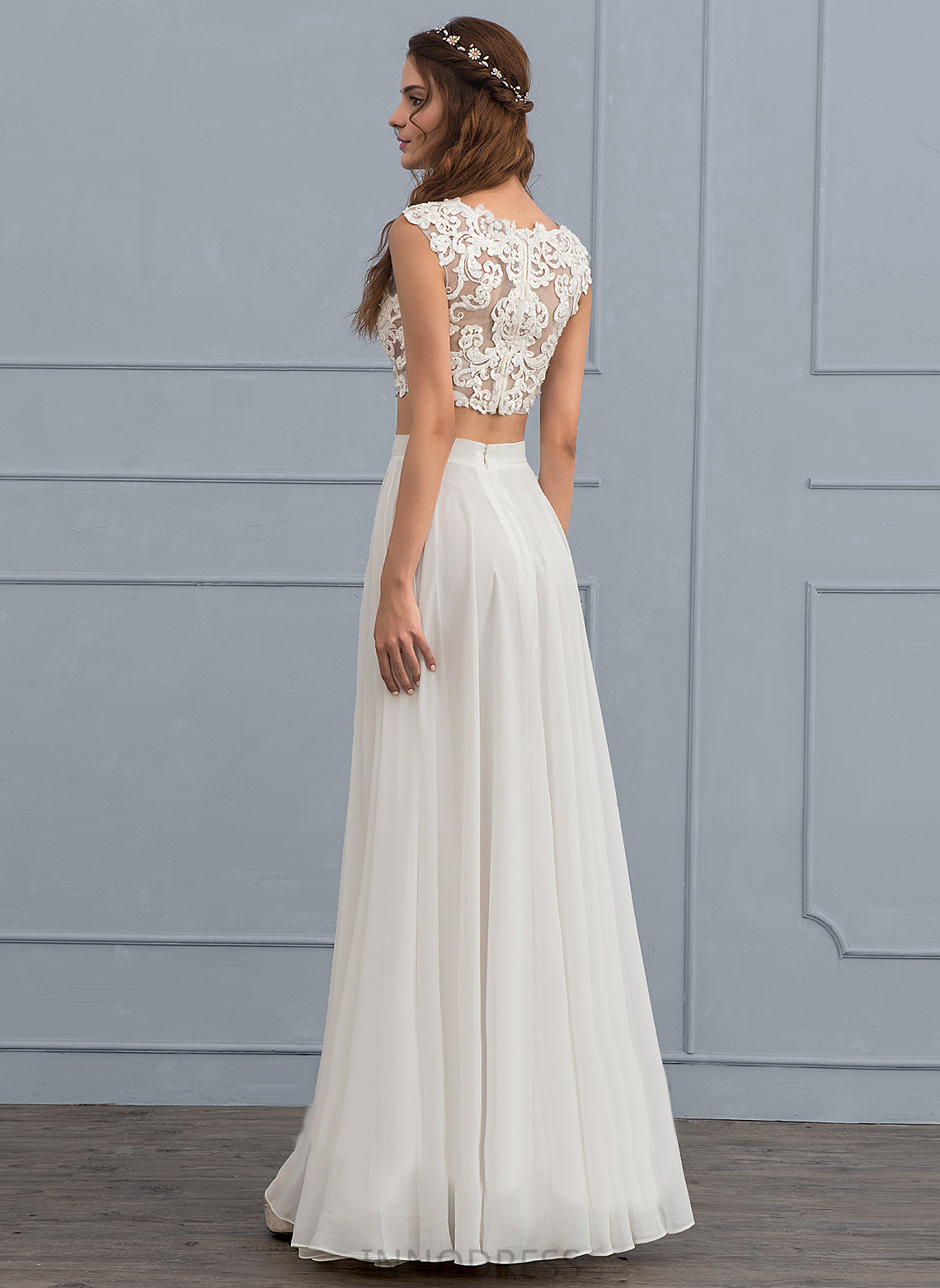 A-Line Chiffon Sequins Floor-Length Wedding Neck Scoop Lace Dress Wedding Dresses Juliet With Beading