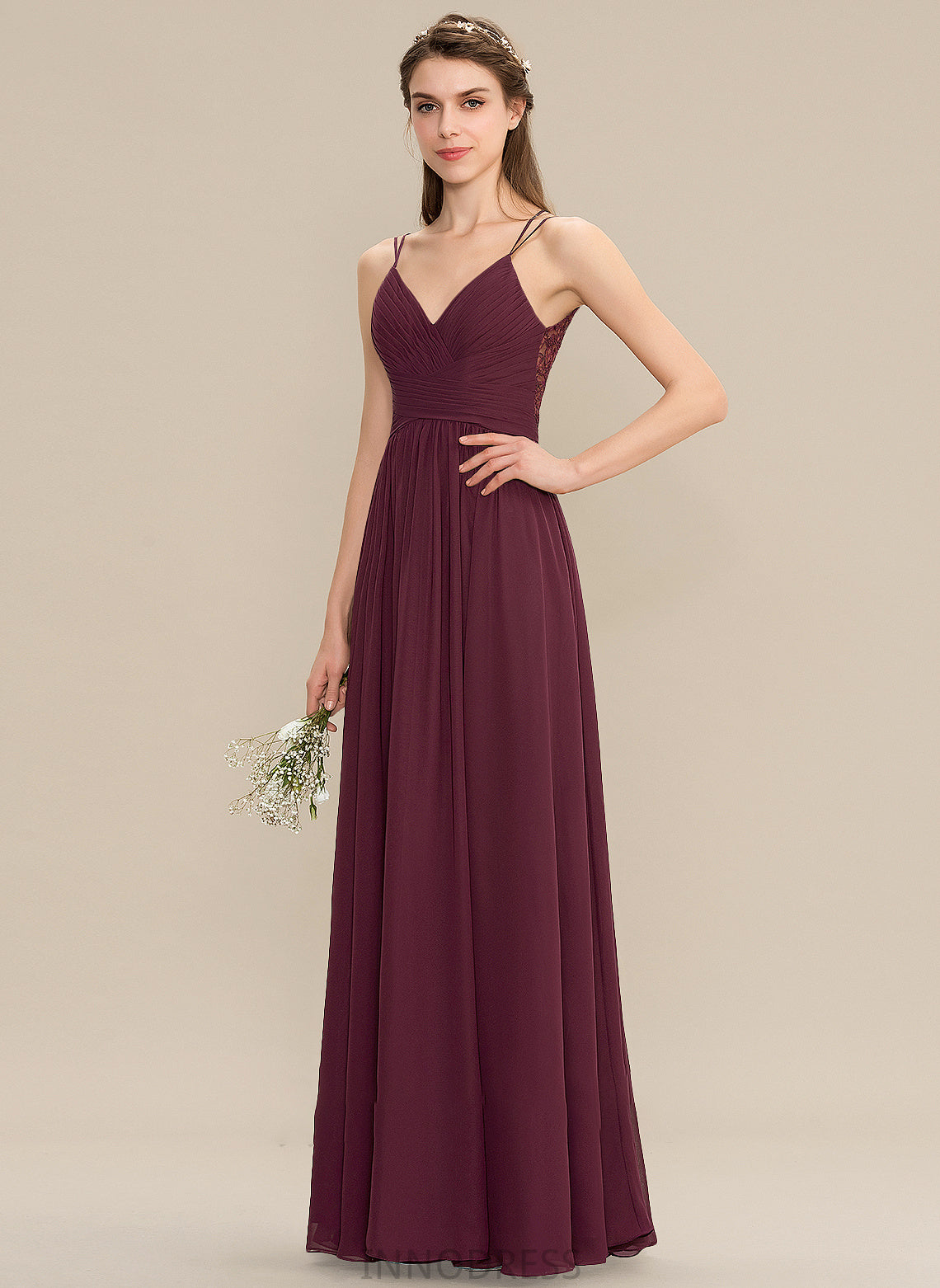 With Lace Aileen Floor-Length Chiffon A-Line Prom Dresses V-neck Ruffle