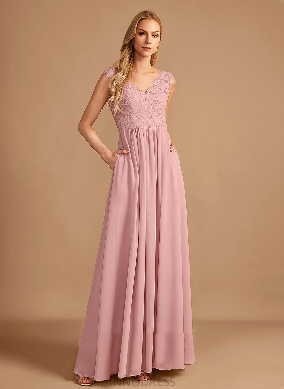 Neckline A-Line Fabric SplitFront V-neck Silhouette Embellishment Floor-Length Length Pockets Hadley Bridesmaid Dresses