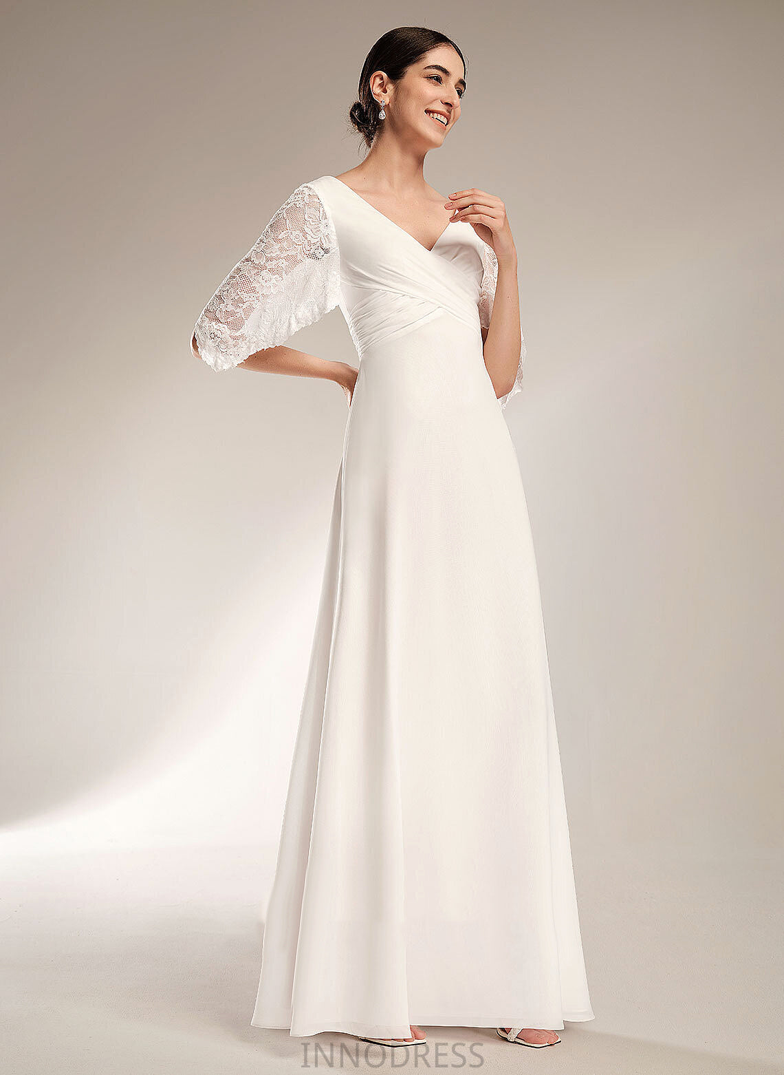 Dress Chiffon Nadia Wedding With Floor-Length Sheath/Column Wedding Dresses Lace V-neck