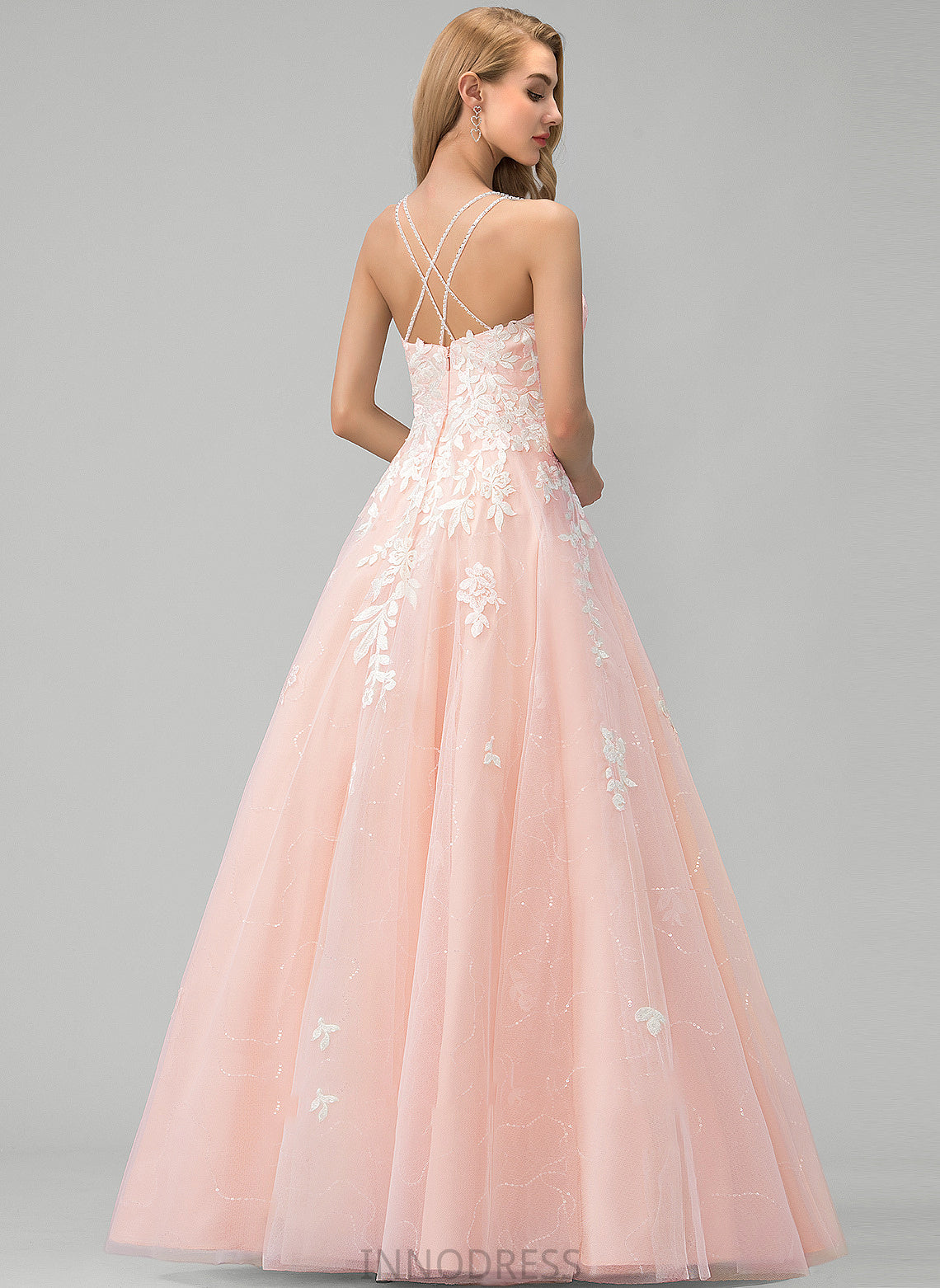 Ball-Gown/Princess Sequins Prom Dresses Lace With Tulle Floor-Length Square Neckline Salma