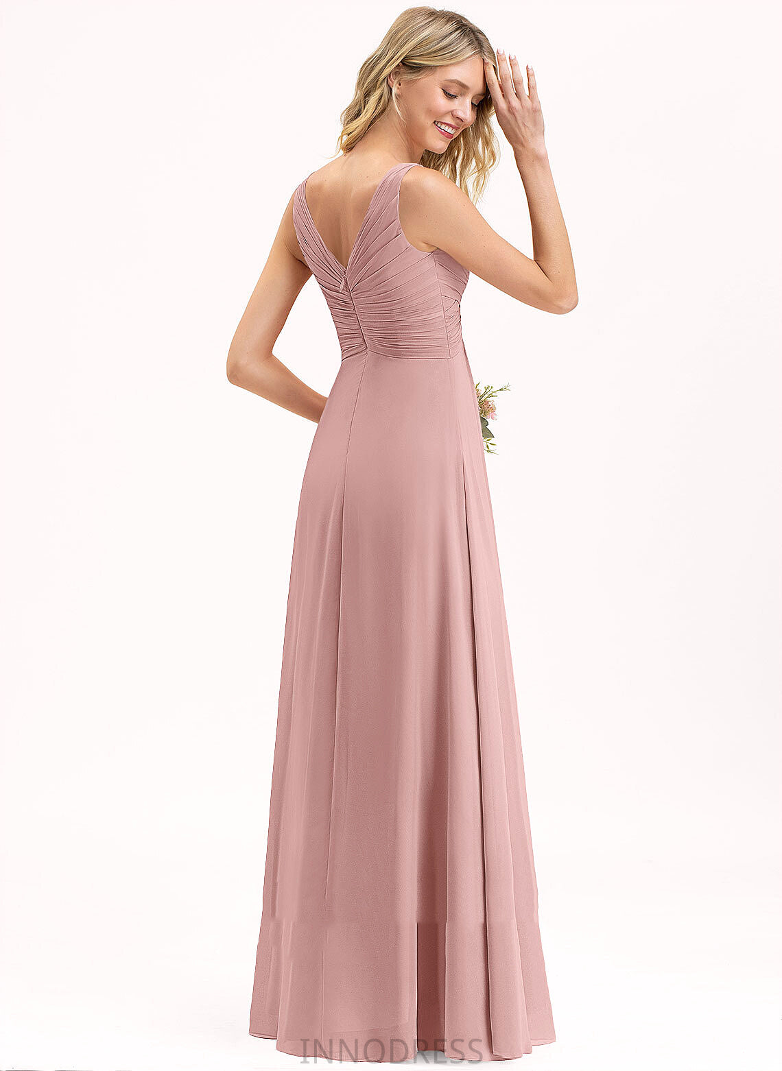 A-Line Fabric Pleated Neckline V-neck Floor-Length Length Silhouette Embellishment Aracely Floor Length A-Line/Princess Bridesmaid Dresses