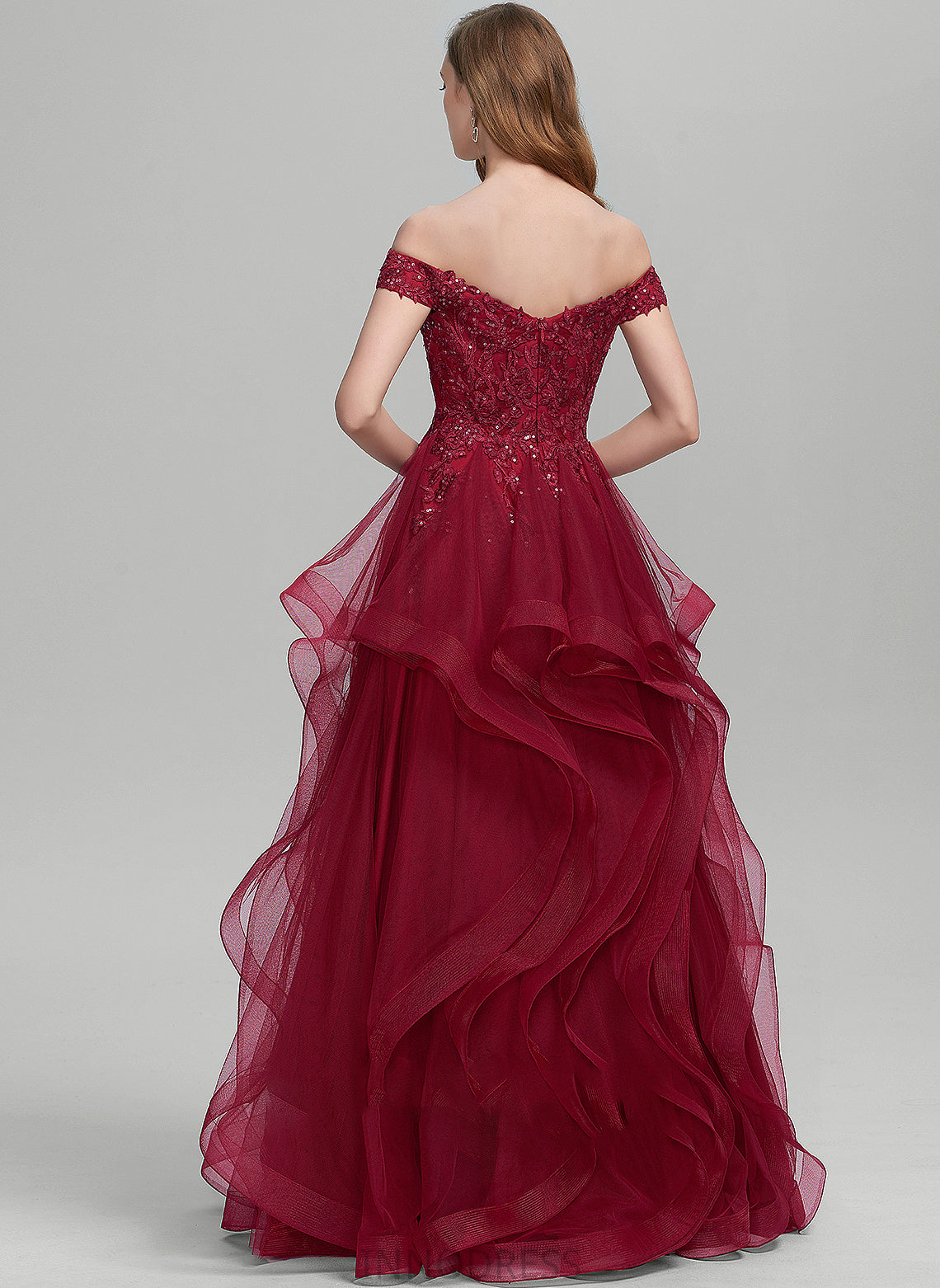 Jamya With Floor-Length Sequins Prom Dresses Off-the-Shoulder Tulle Ball-Gown/Princess