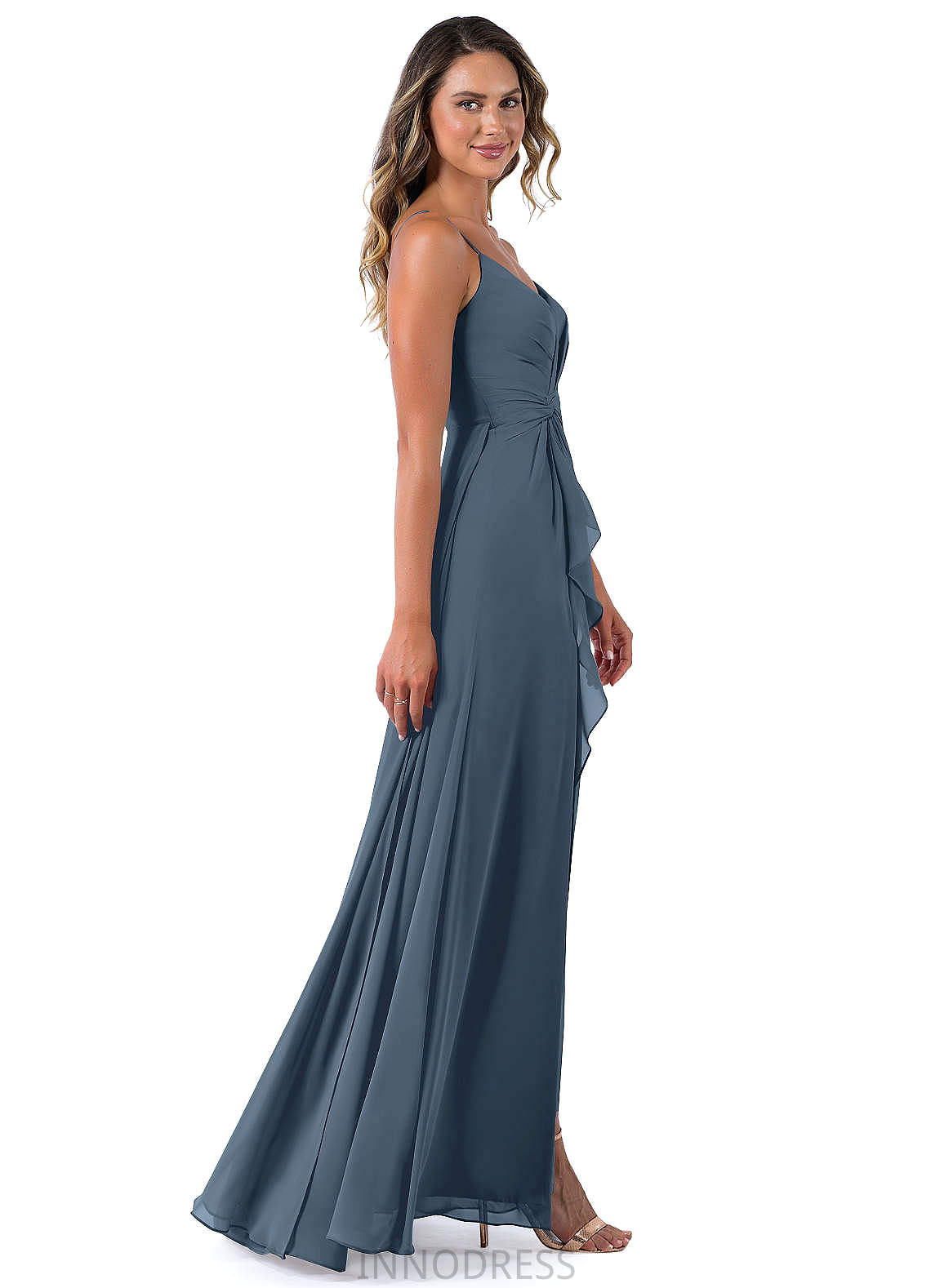 Kiley Knee Length Sleeveless A-Line/Princess Spaghetti Staps Natural Waist Bridesmaid Dresses