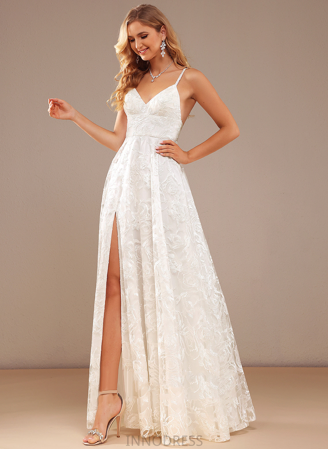 Lace Floor-Length Front Wedding Dresses With A-Line V-neck Split Wedding Aaliyah Dress