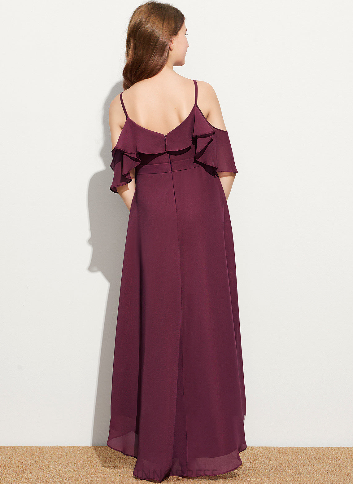 Asymmetrical Junior Bridesmaid Dresses Off-the-Shoulder With A-Line Ruffles Chiffon Jazlene Cascading