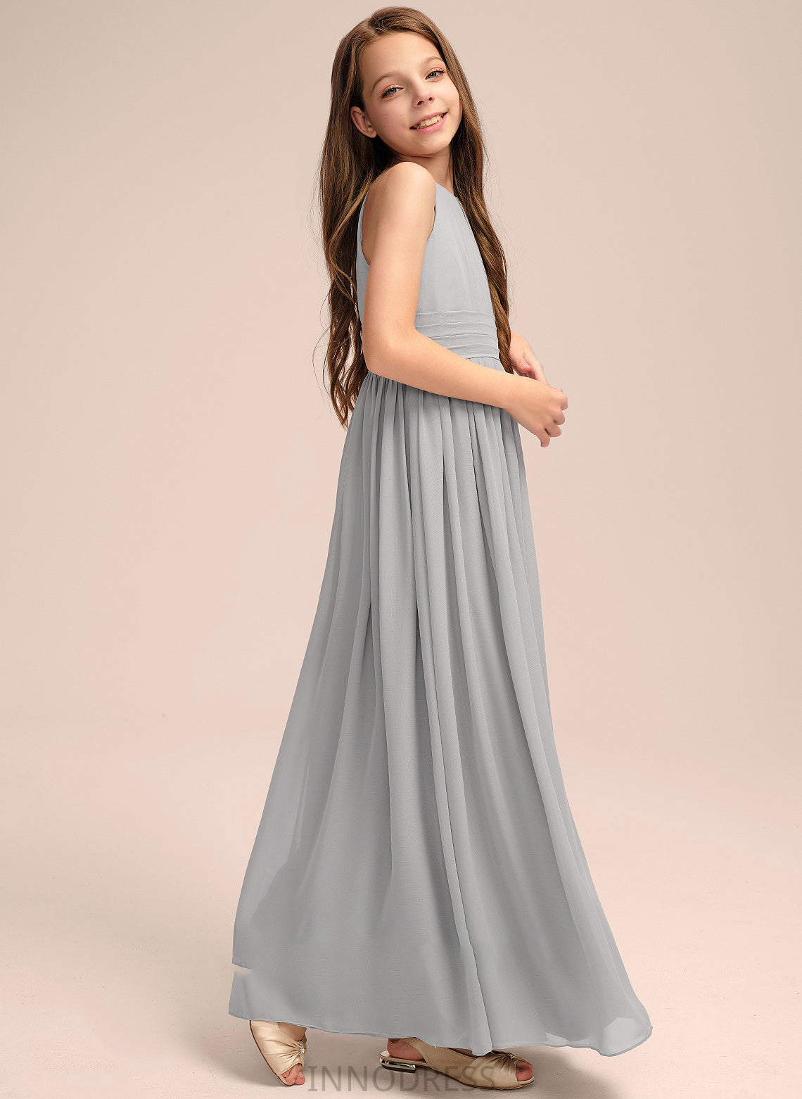 Neck A-Line Ruffle With Floor-Length Chiffon Junior Bridesmaid Dresses Eden Scoop