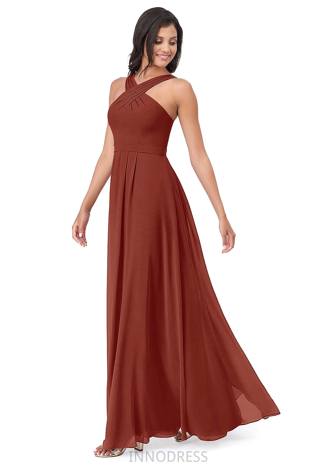 Alia A-Line/Princess Floor Length Natural Waist V-Neck Sleeveless Bridesmaid Dresses