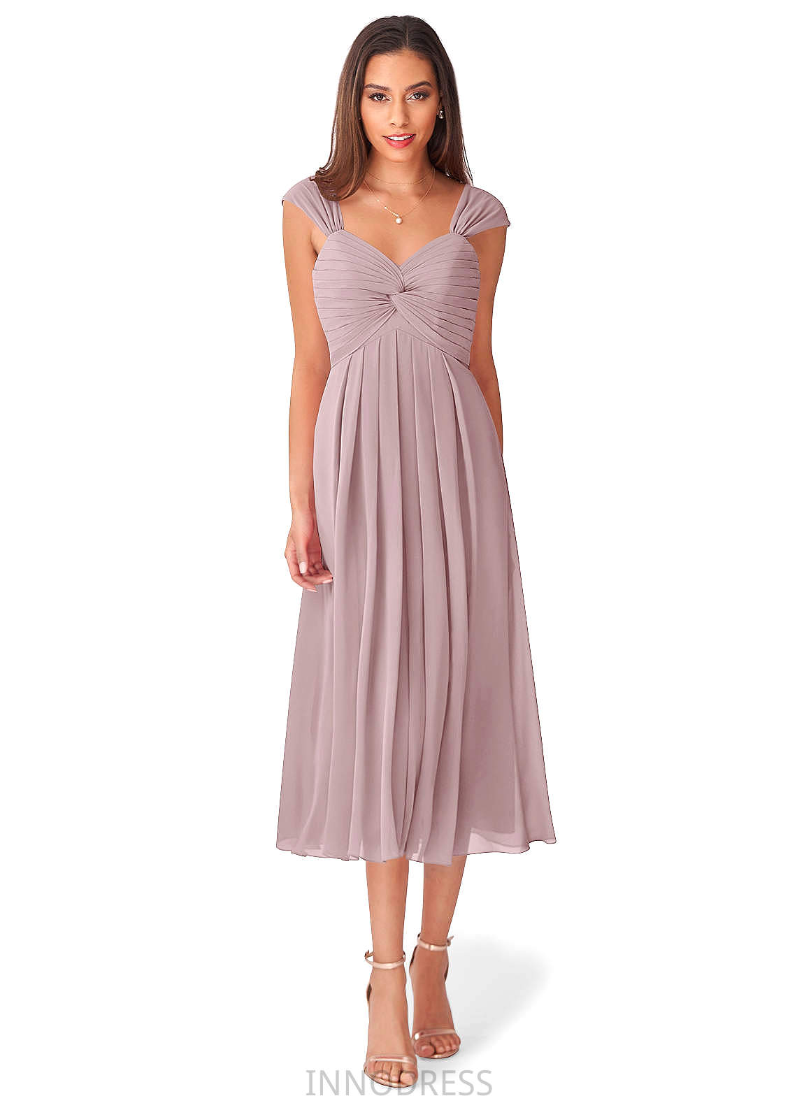 Genesis Floor Length Sheath/Column Natural Waist V-Neck Sleeveless Bridesmaid Dresses