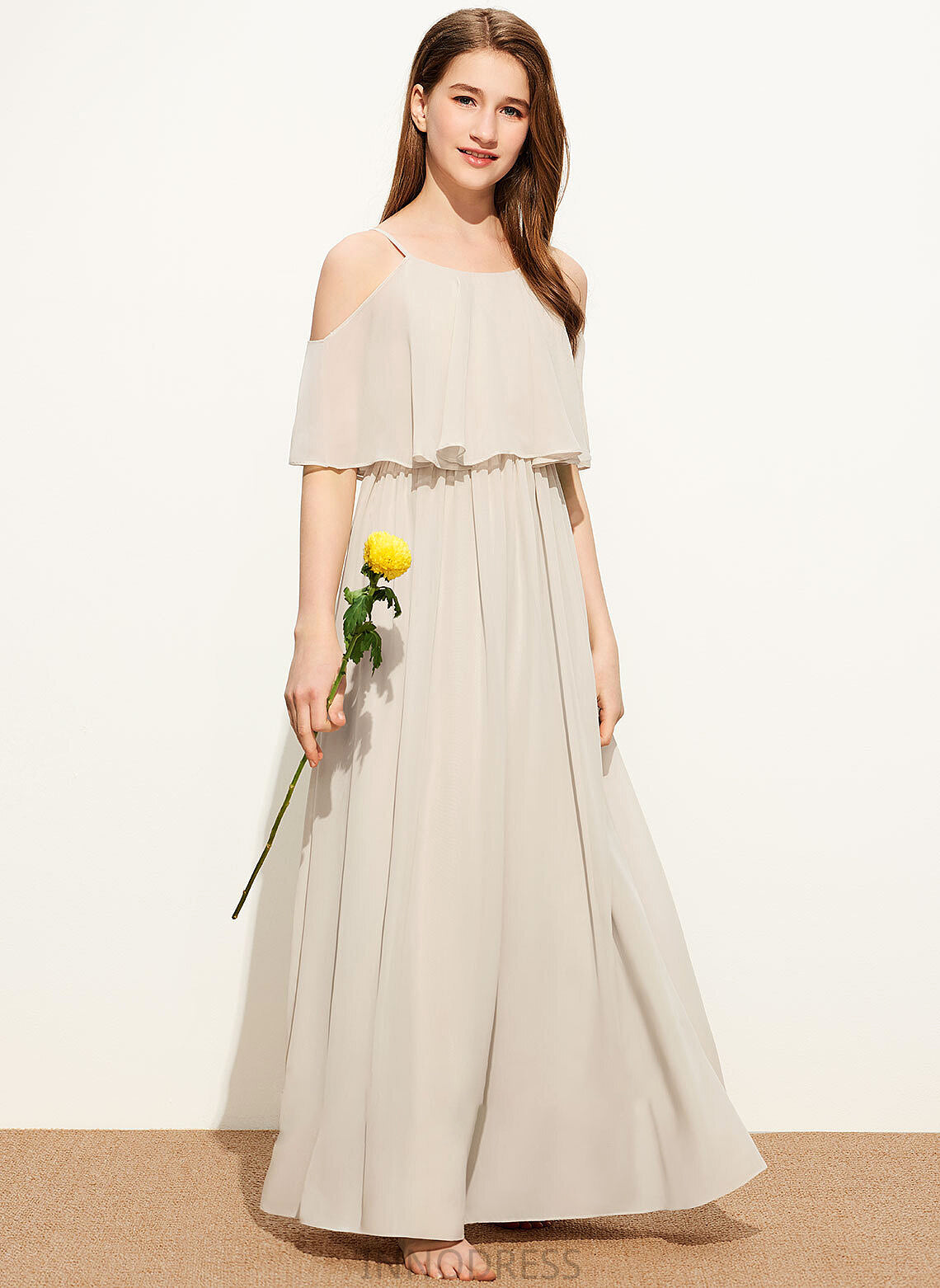 Neck Emilee Scoop Floor-Length Junior Bridesmaid Dresses Chiffon A-Line