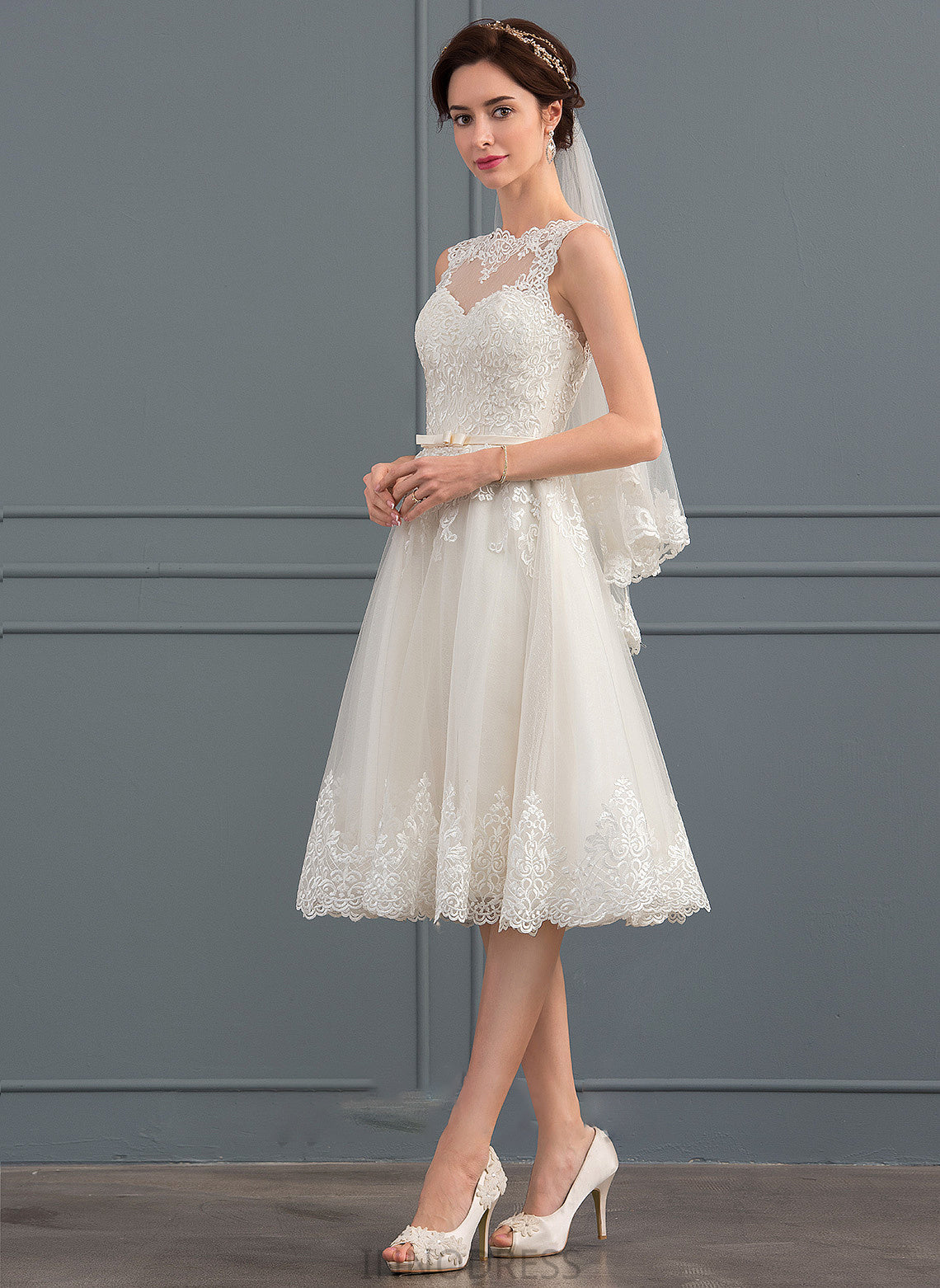 Illusion With Talia Bow(s) Knee-Length Tulle A-Line Wedding Dresses Wedding Dress