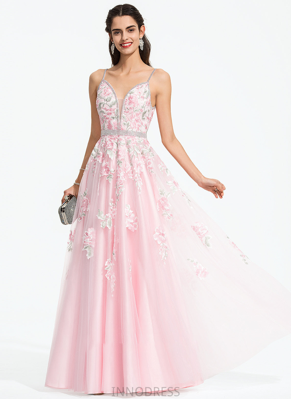 Jane Prom Dresses Ball-Gown/Princess Beading With Sequins Tulle Floor-Length V-neck