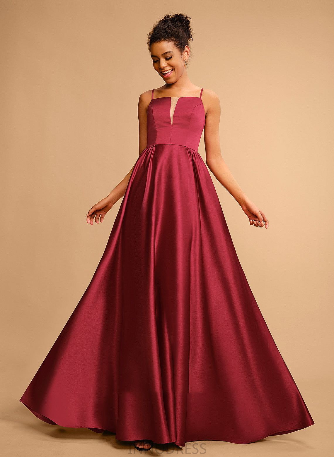 Satin Floor-Length Neckline Prom Dresses Adelaide A-Line Square