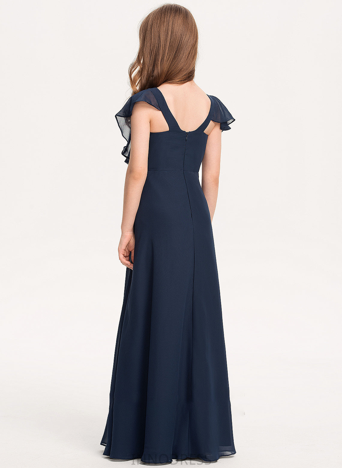 A-Line V-neck Junior Bridesmaid Dresses Jaylyn Floor-Length Chiffon