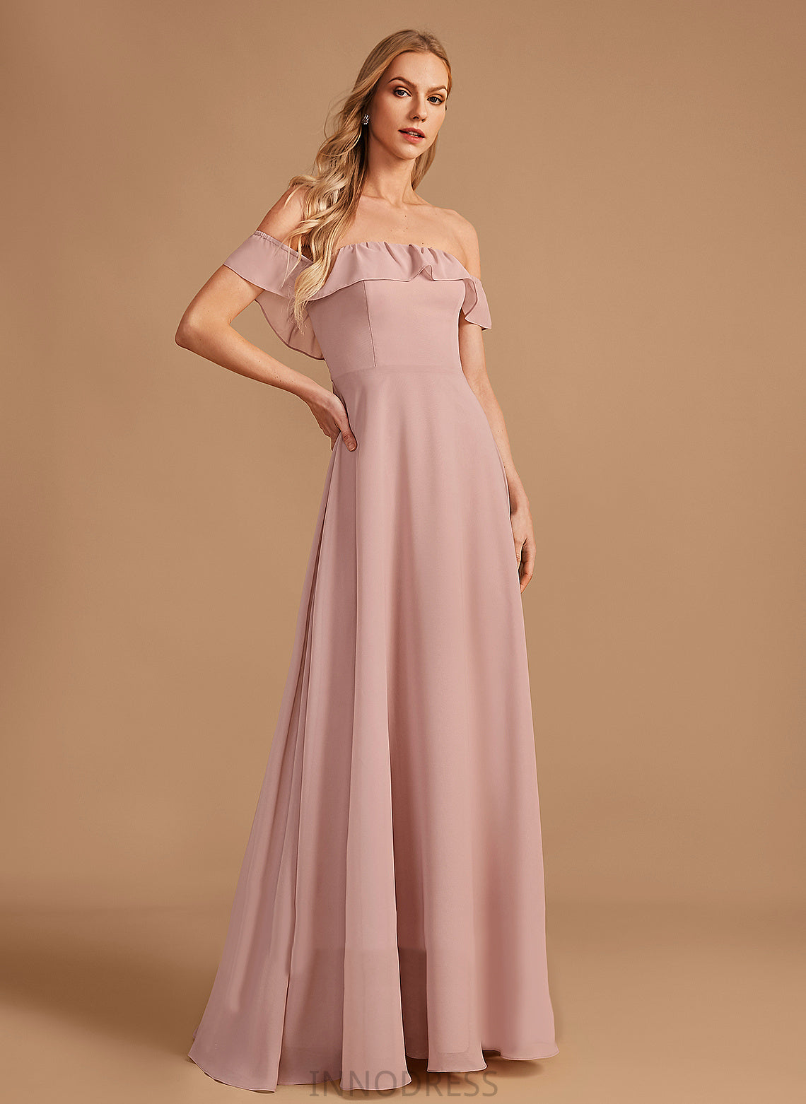 Off-the-Shoulder Fabric Neckline Silhouette Length Embellishment A-Line Ruffle Floor-Length Arabella Spaghetti Staps Sleeveless Bridesmaid Dresses