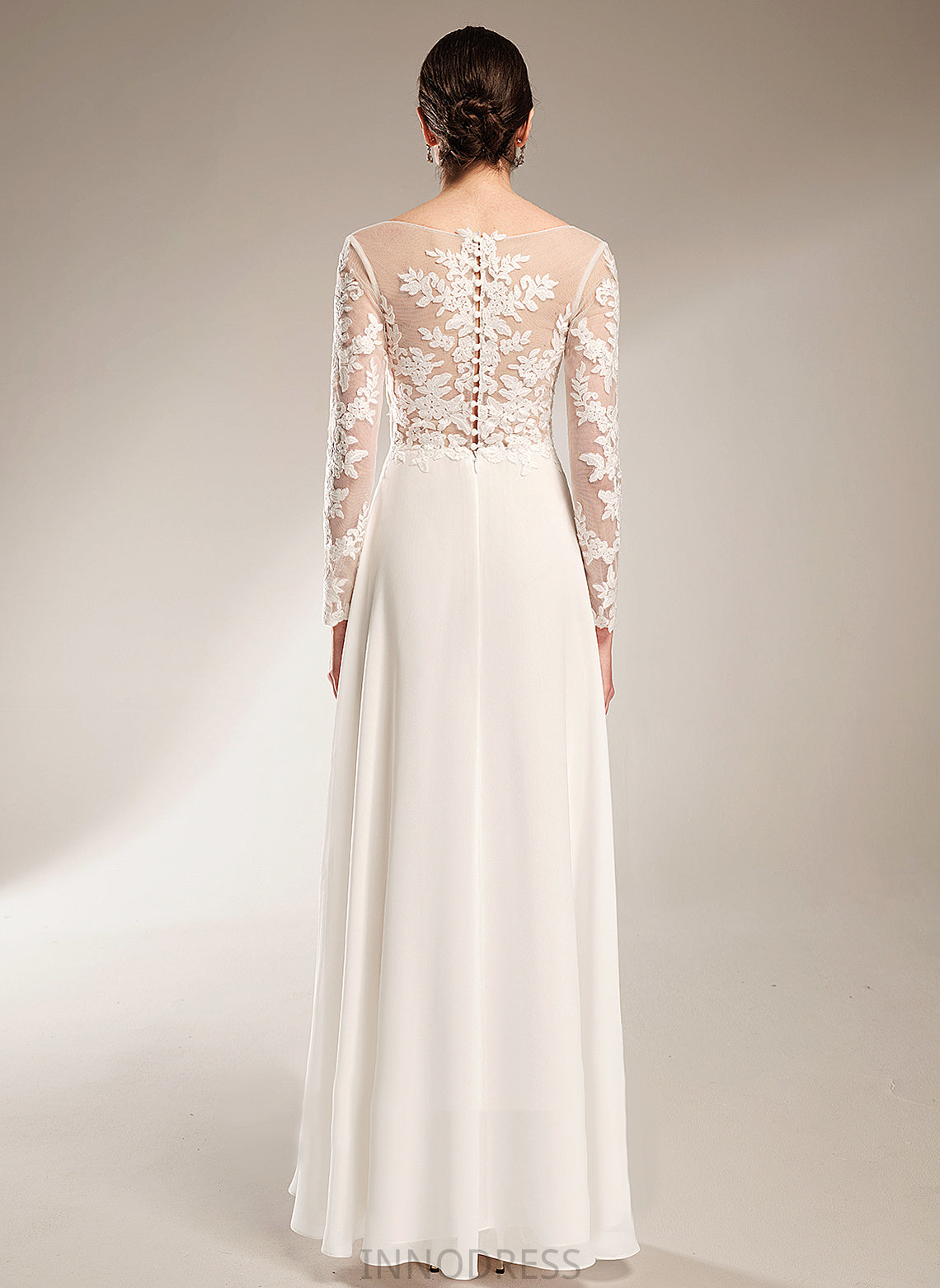 Wedding Wedding Dresses Lace Floor-Length Chiffon Dress A-Line V-neck Magdalena