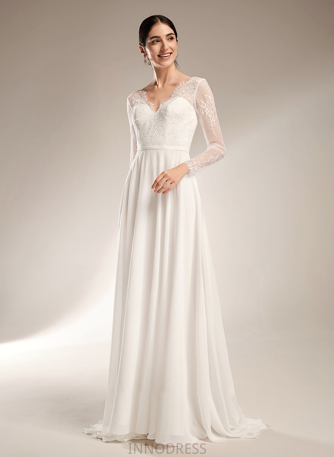 V-neck Dress Wedding Amaris A-Line Train Wedding Dresses Sweep