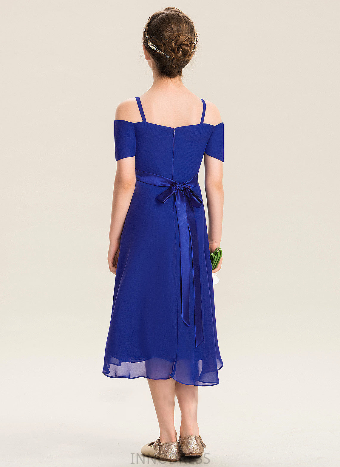 Chiffon With A-Line Beading Bow(s) Off-the-Shoulder Junior Bridesmaid Dresses Asymmetrical Mina