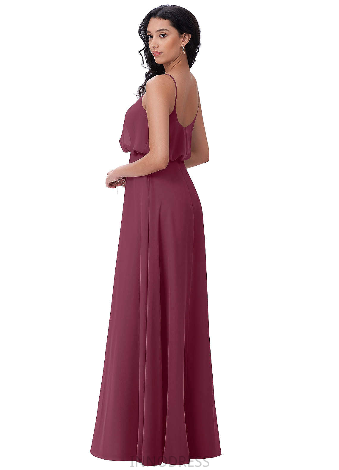 Sherry Natural Waist A-Line/Princess Sleeveless Floor Length Off The Shoulder Spaghetti Staps Bridesmaid Dresses